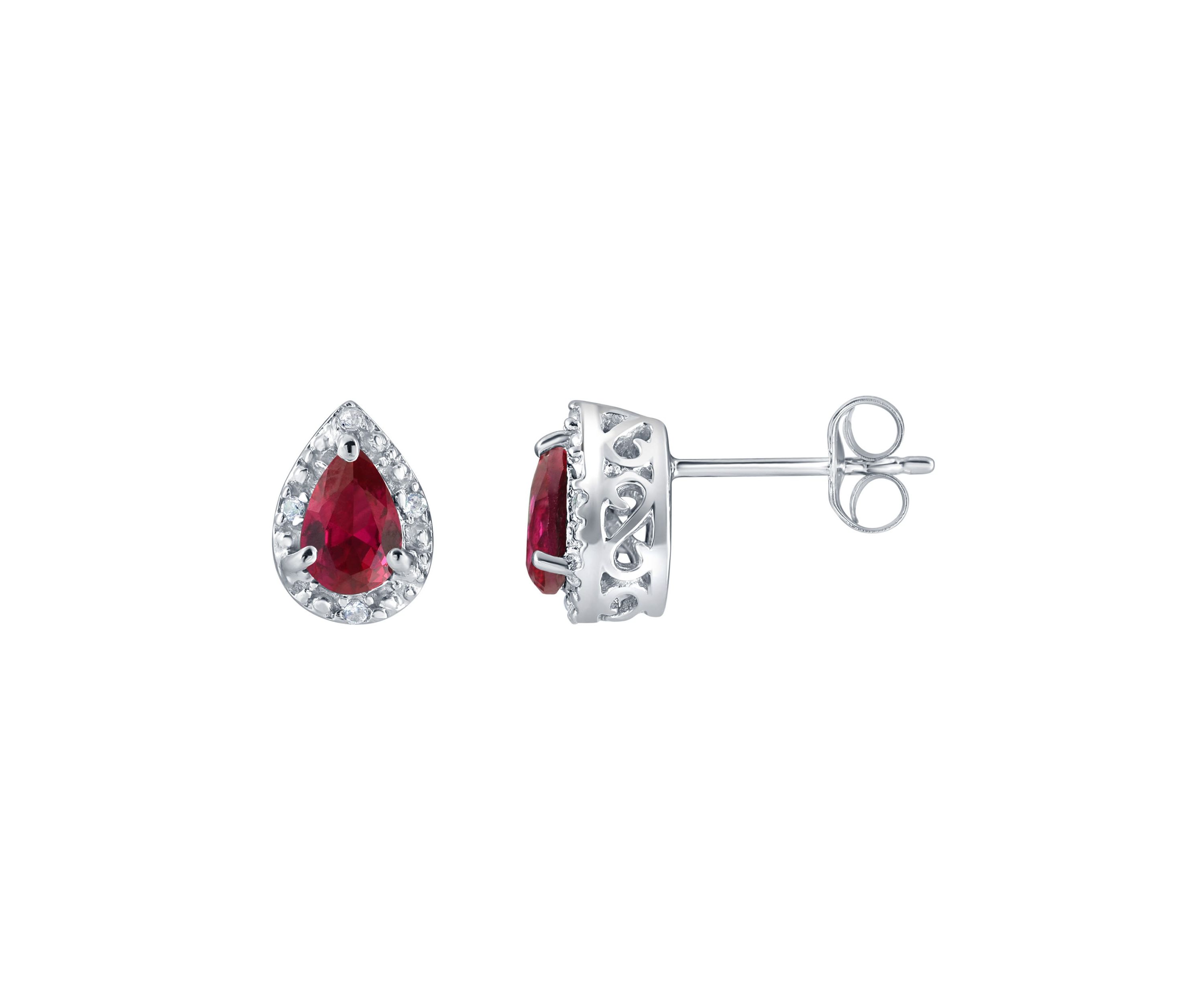 Lab Created Sterling Silver 6x4mm Pear Shape Created Ruby And Created White Sapphire Stud Earrings