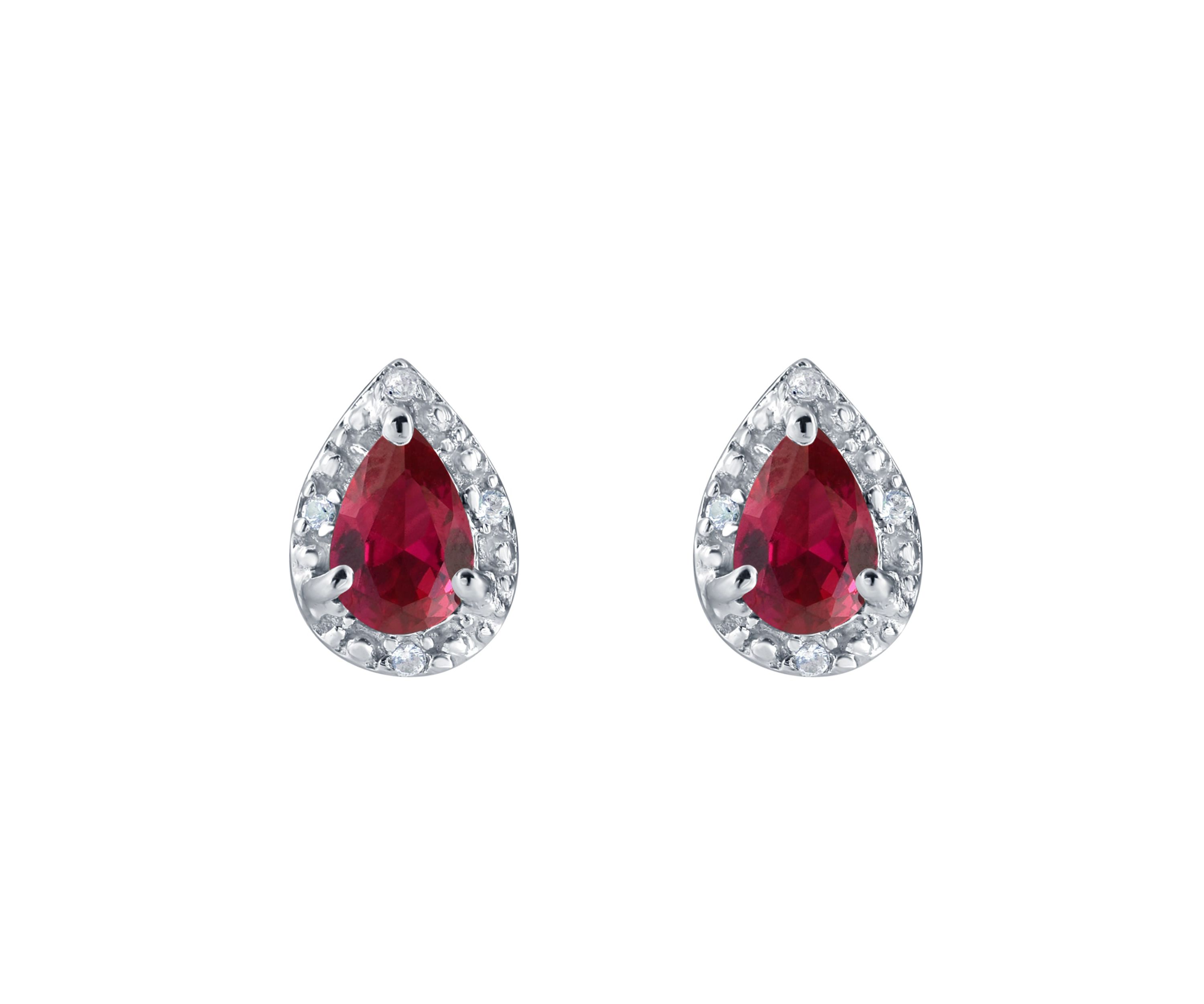 Lab Created Sterling Silver 6x4mm Pear Shape Created Ruby And Created White Sapphire Stud Earrings