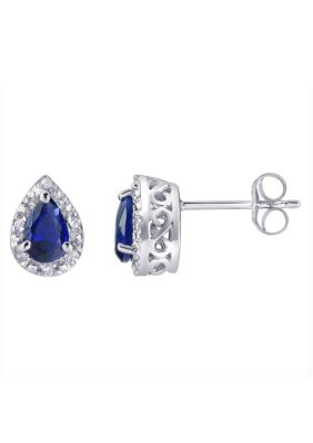 Belk & Co Lab Created Sterling Silver 6x4mm Pear Shape Gemstone And White Sapphire Stud Earrings, Blue