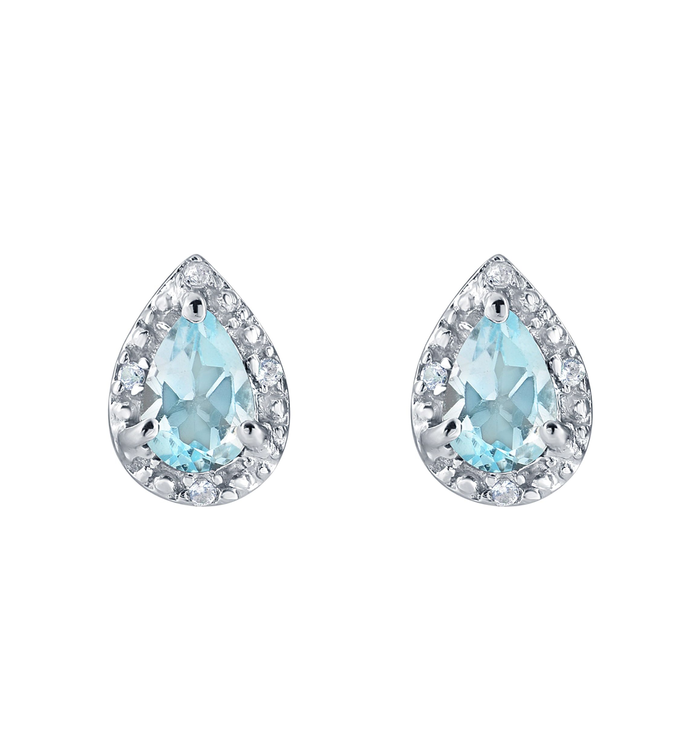Sterling Silver 6x4mm Pear Shape Blue Topaz And Created White Sapphire Stud Earrings
