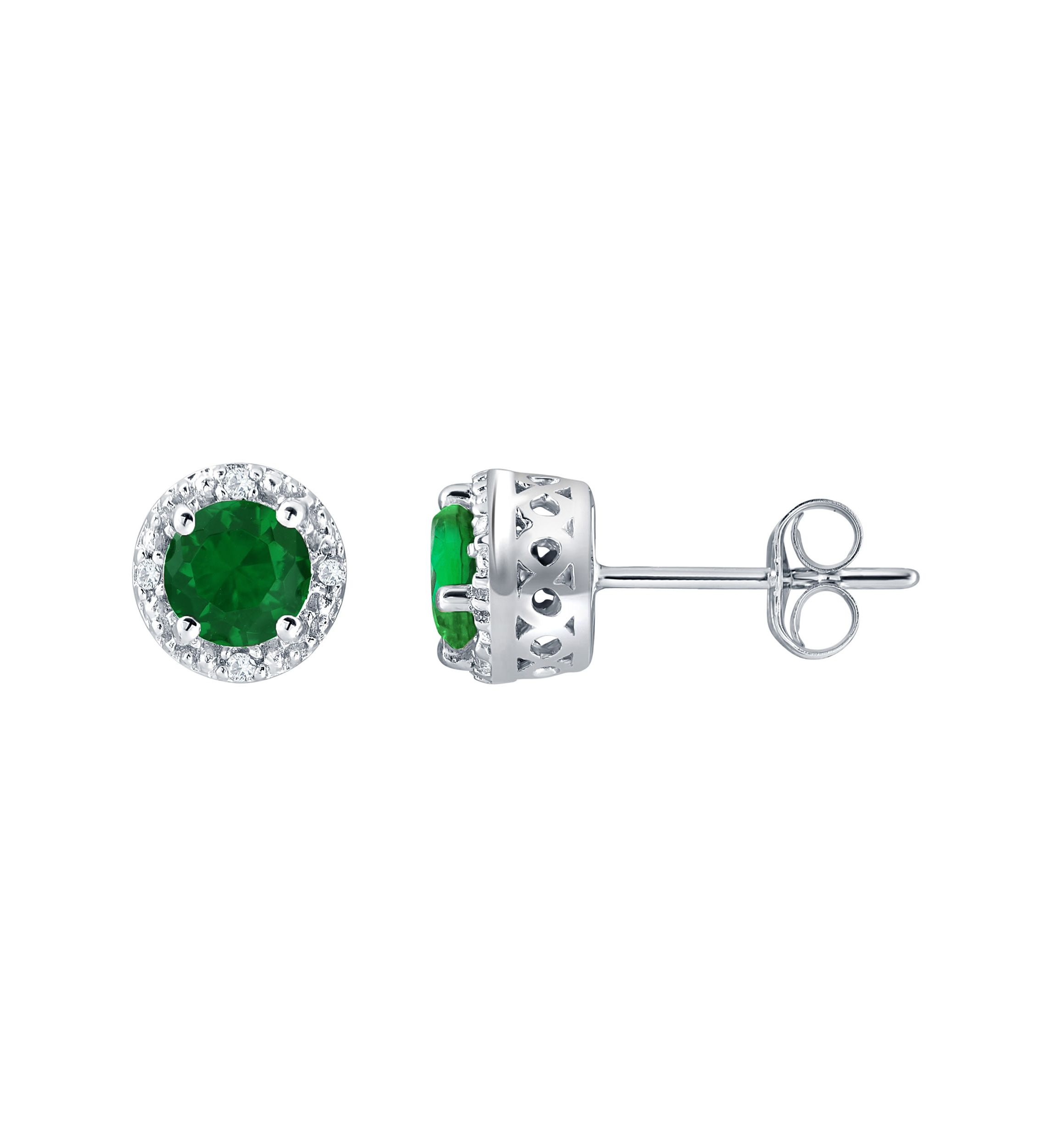 Lab Created Sterling Silver 5mm Round Simulated Emerald And Created White Sapphire Stud Earrings