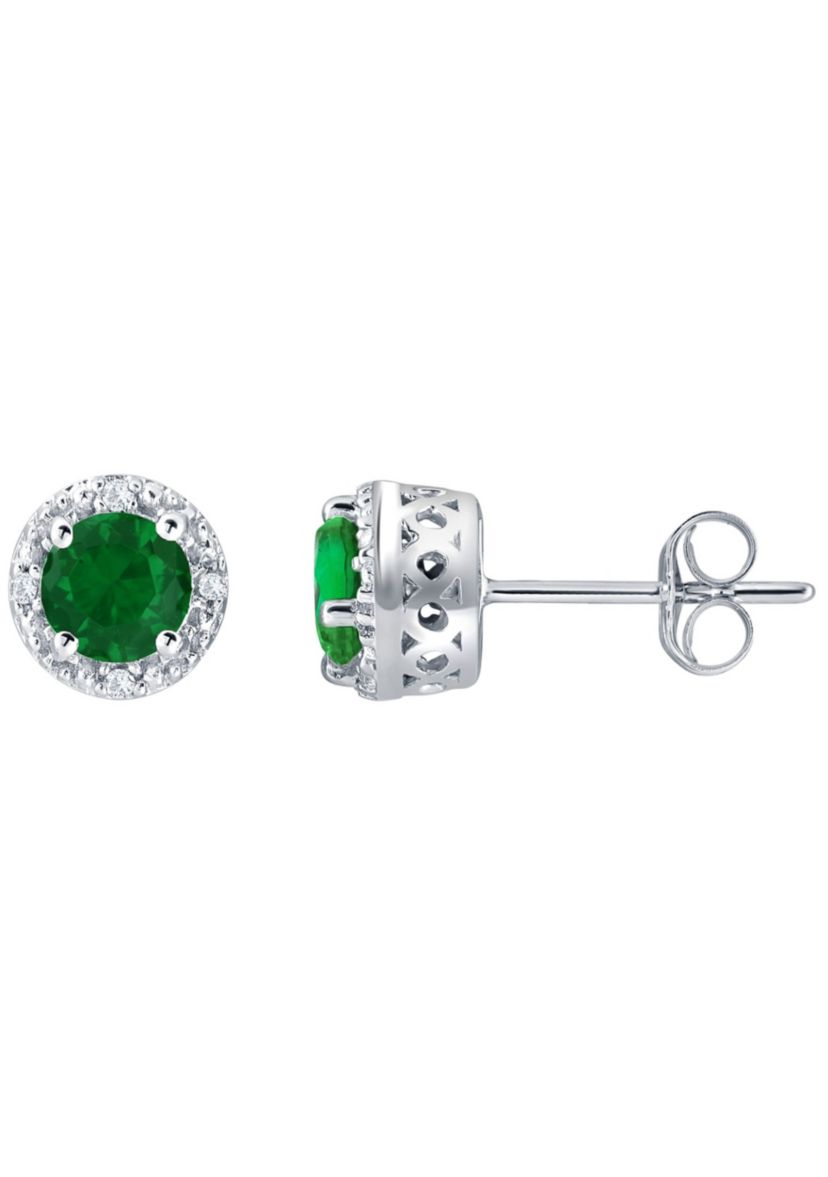 Lab Created Sterling Silver 5mm Round Simulated Emerald And Created White Sapphire Stud Earrings