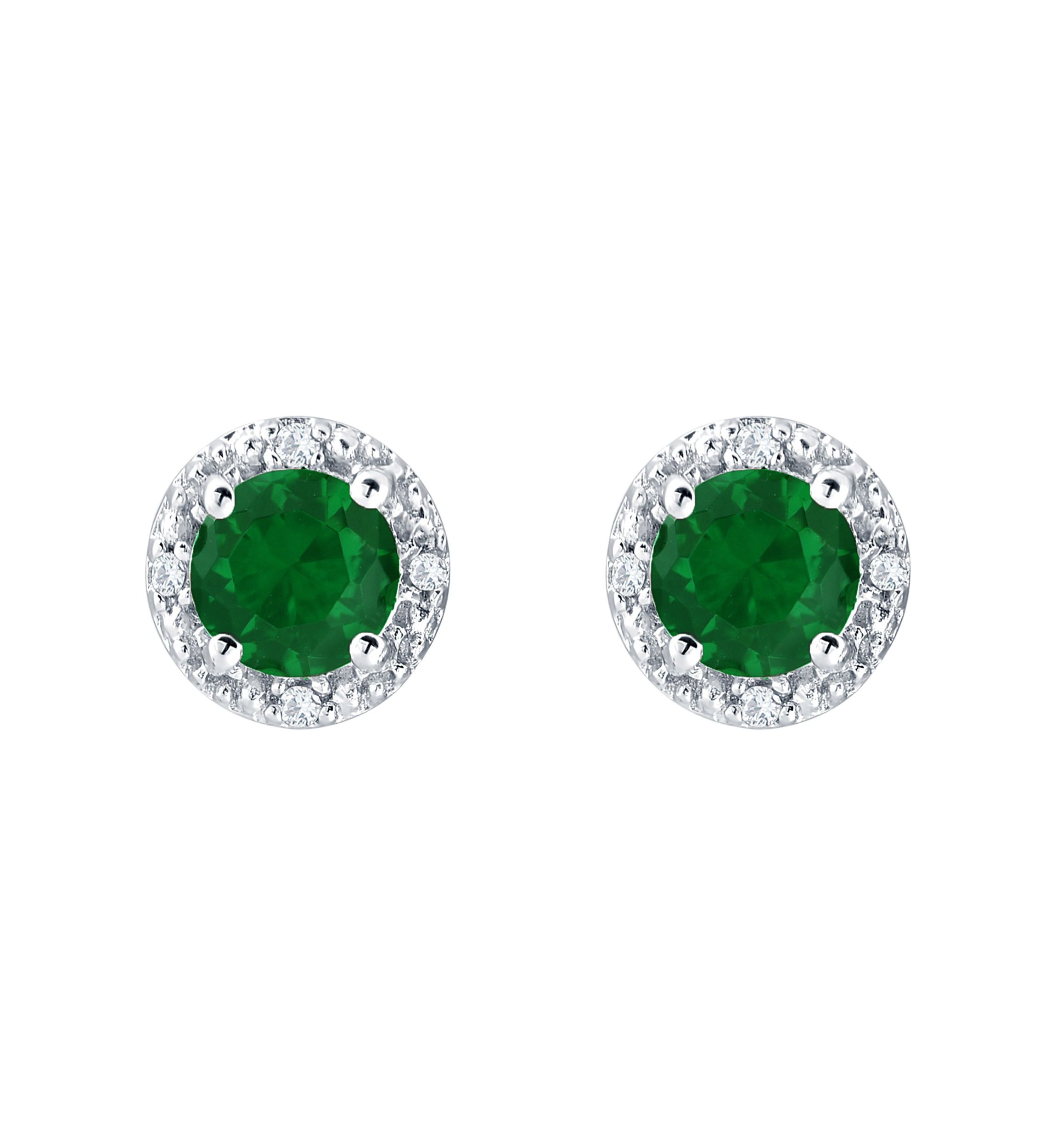Lab Created Sterling Silver 5mm Round Simulated Emerald And Created White Sapphire Stud Earrings