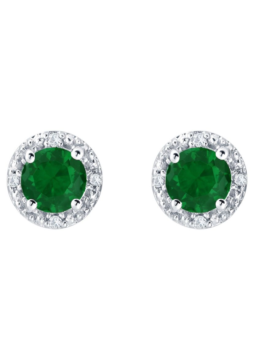 Lab Created Sterling Silver 5mm Round Simulated Emerald And Created White Sapphire Stud Earrings