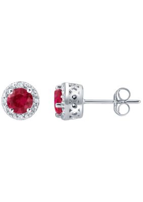 Belk & Co Lab Created Sterling Silver 5mm Round Gemstone And White Sapphire Stud Earrings