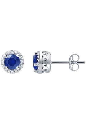 Belk & Co Lab Created Sterling Silver 5mm Round Gemstone And White Sapphire Stud Earrings, Blue