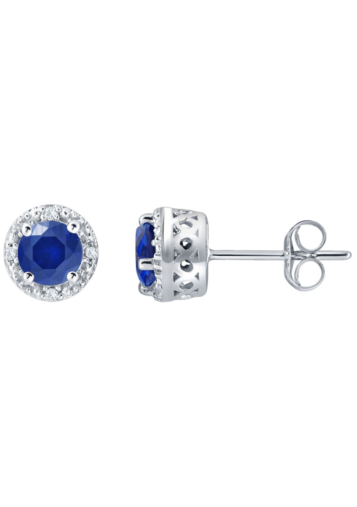 Lab Created Sterling Silver 5mm Round Created Blue Sapphire And Created White Sapphire Stud Earrings