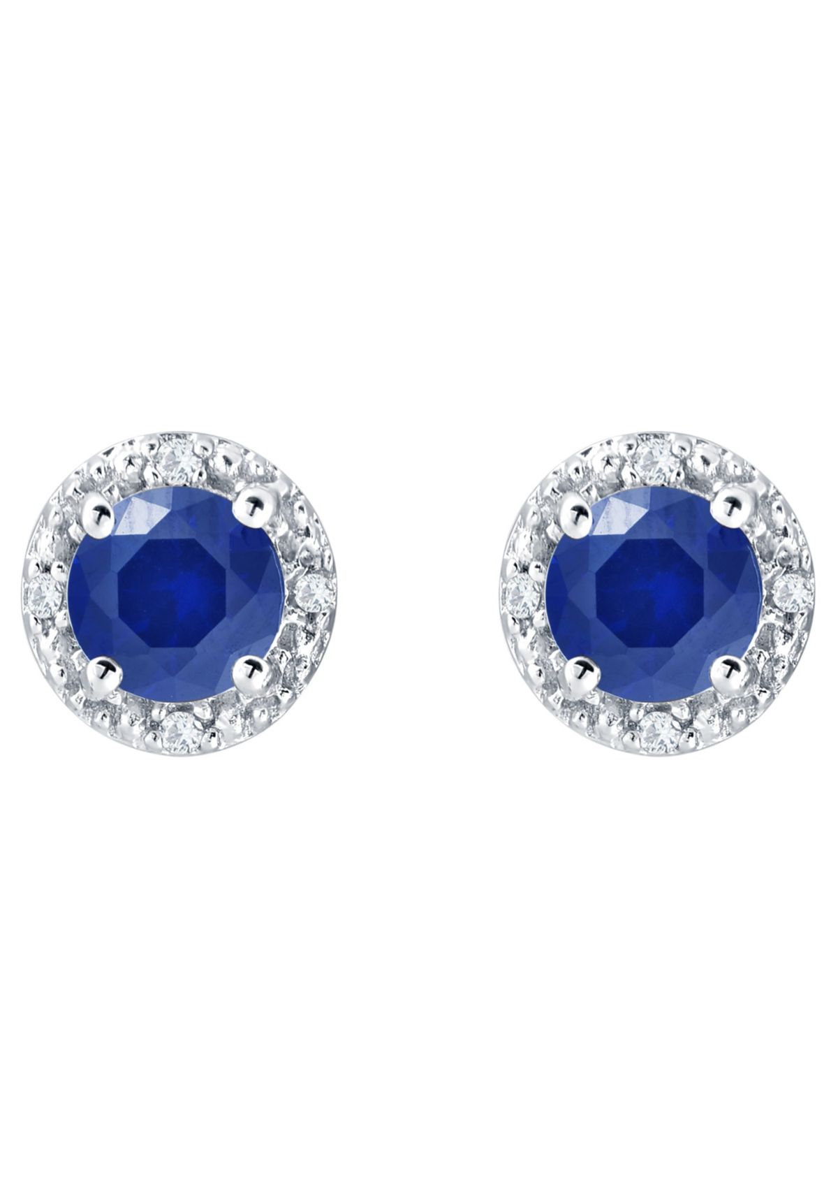 Lab Created Sterling Silver 5mm Round Created Blue Sapphire And Created White Sapphire Stud Earrings