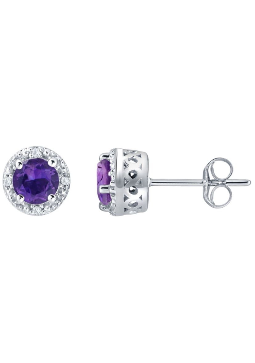 Sterling Silver 5mm Round Amethyst And Created White Sapphire Stud Earrings