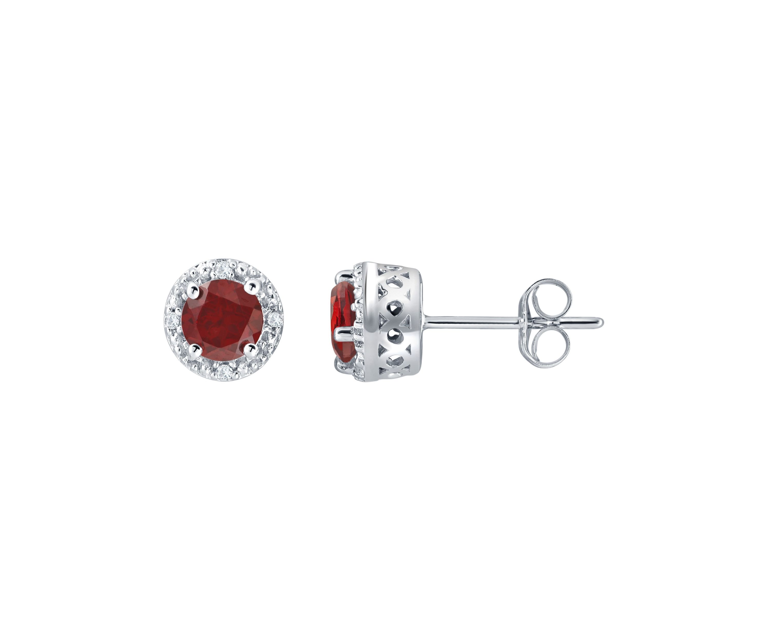 Sterling Silver 5mm Round Garnet And Created White Sapphire Stud Earrings