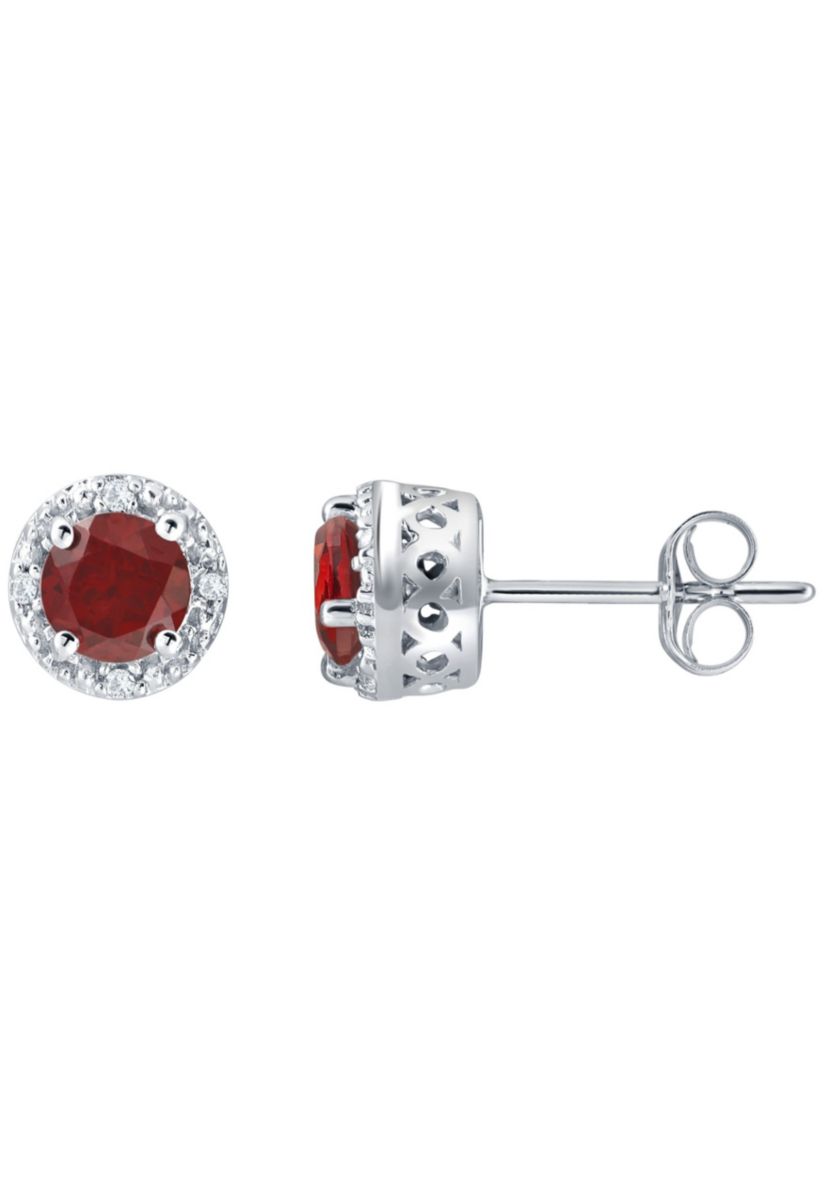 Sterling Silver 5mm Round Garnet And Created White Sapphire Stud Earrings