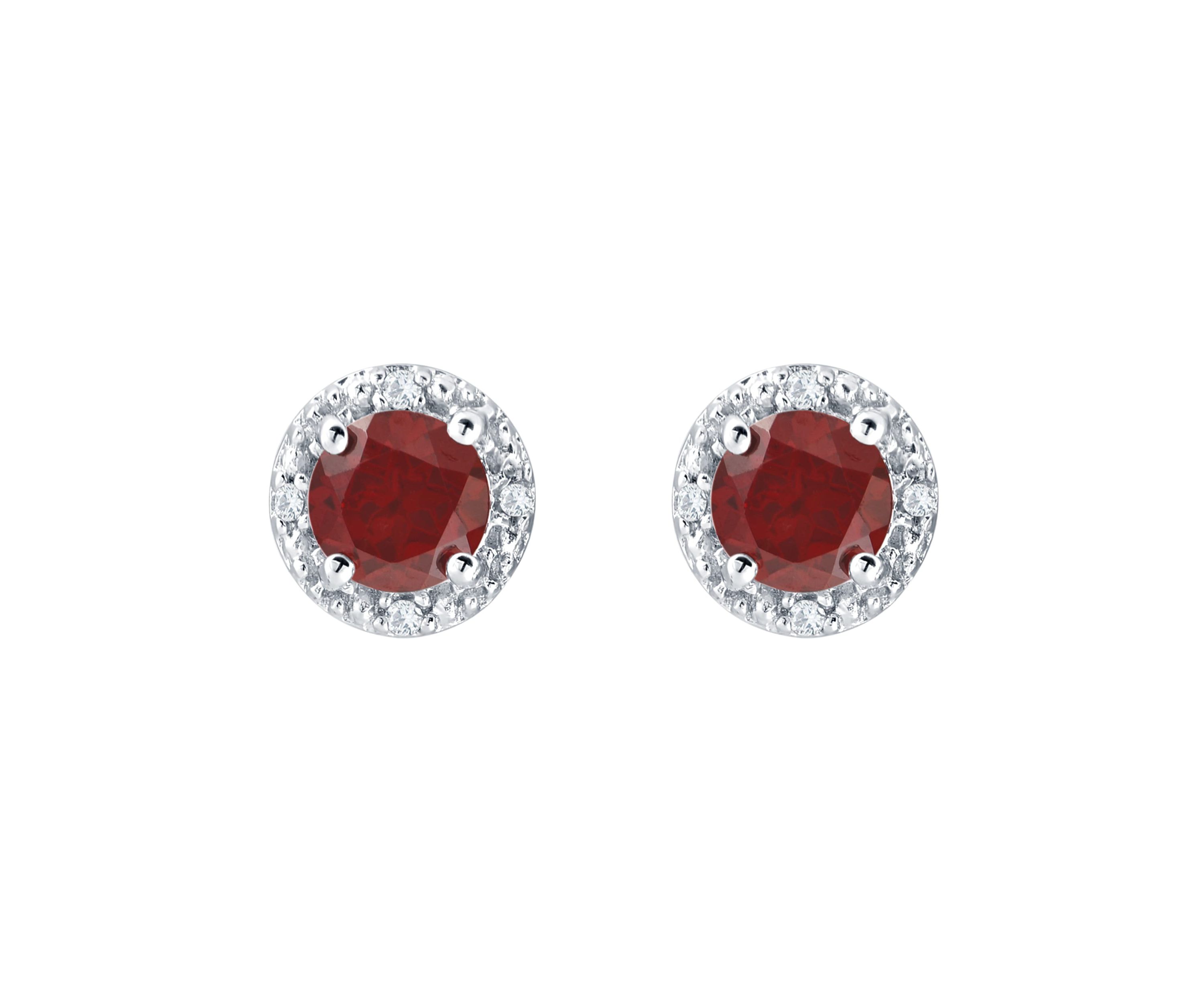 Sterling Silver 5mm Round Garnet And Created White Sapphire Stud Earrings