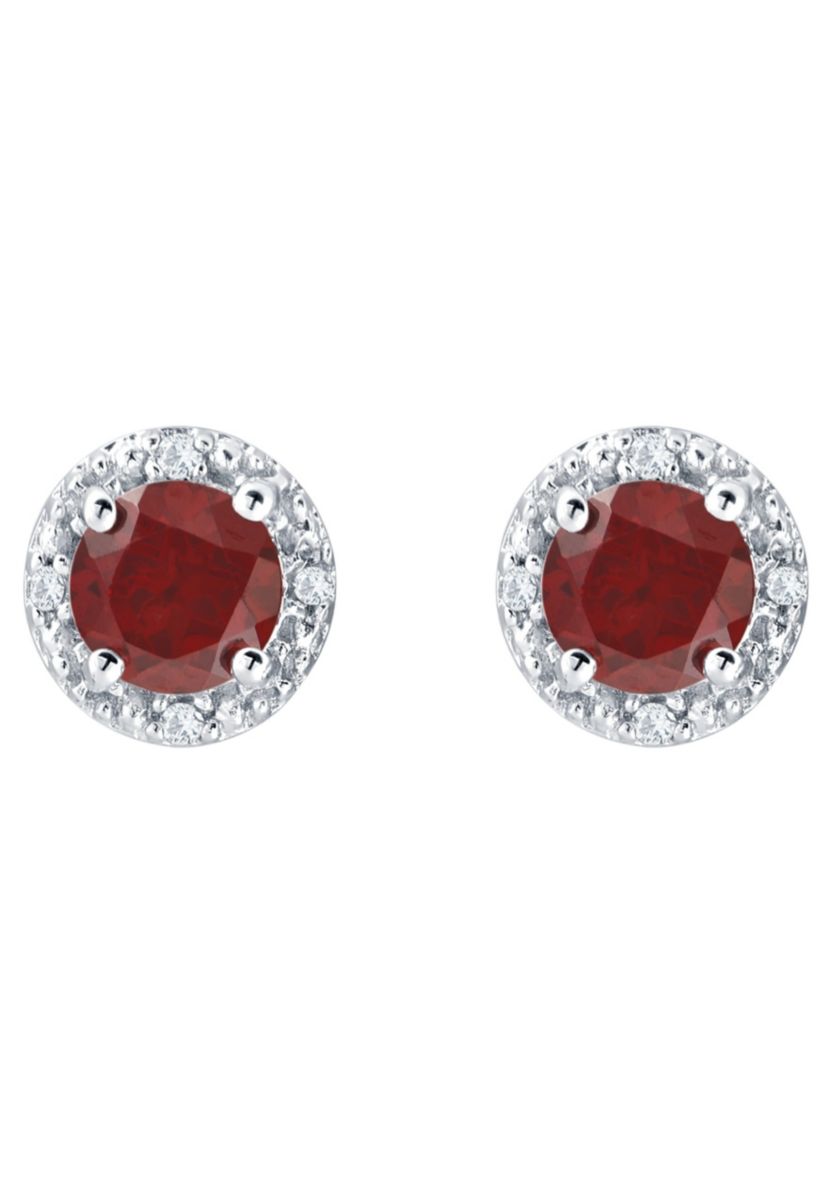 Sterling Silver 5mm Round Garnet And Created White Sapphire Stud Earrings