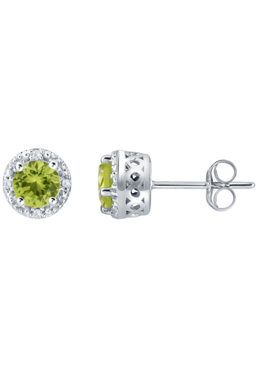 Sterling Silver 5mm Round Peridot And Created White Sapphire Stud Earrings