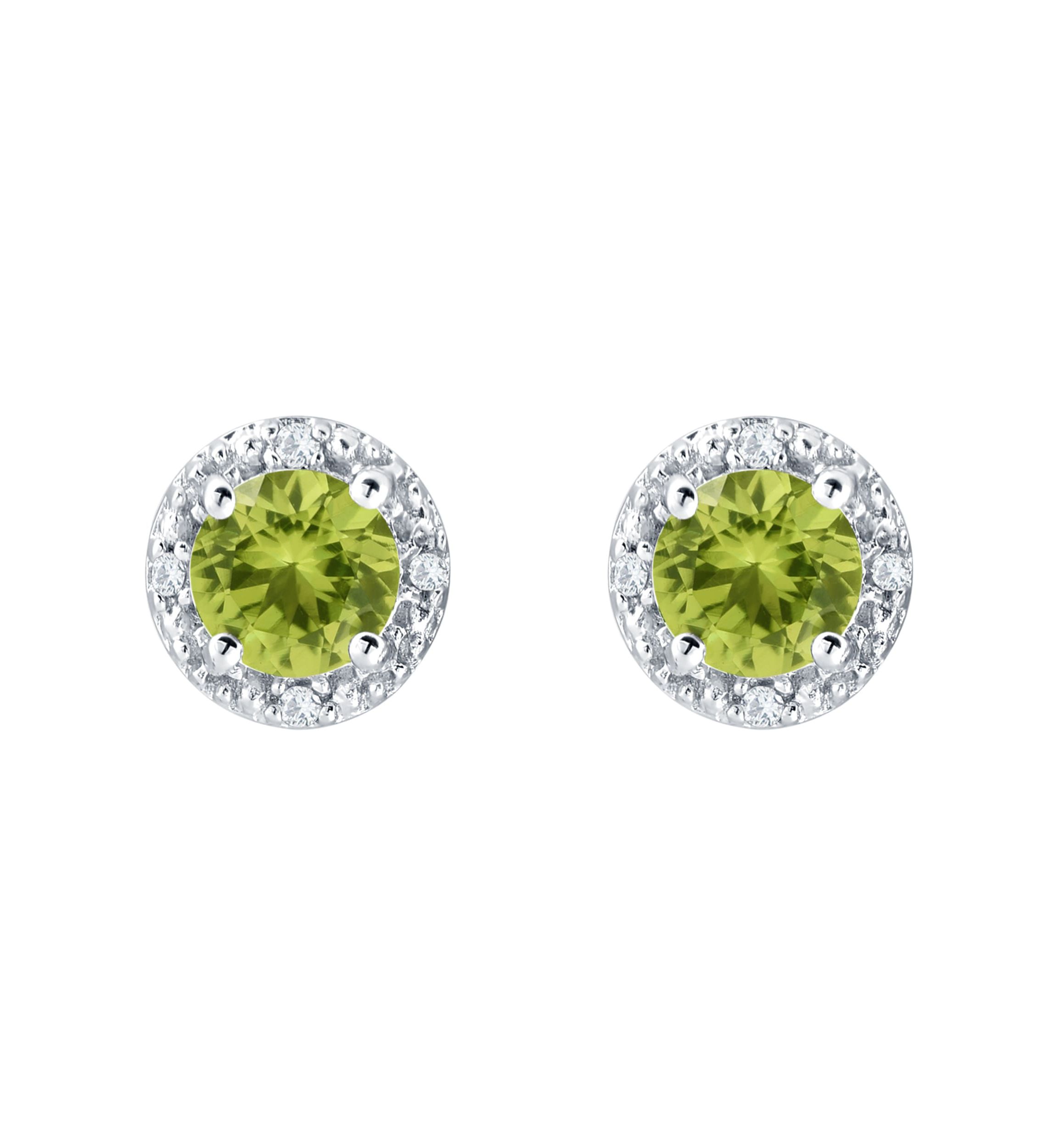 Sterling Silver 5mm Round Peridot And Created White Sapphire Stud Earrings