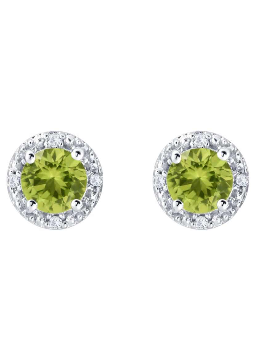 Sterling Silver 5mm Round Peridot And Created White Sapphire Stud Earrings