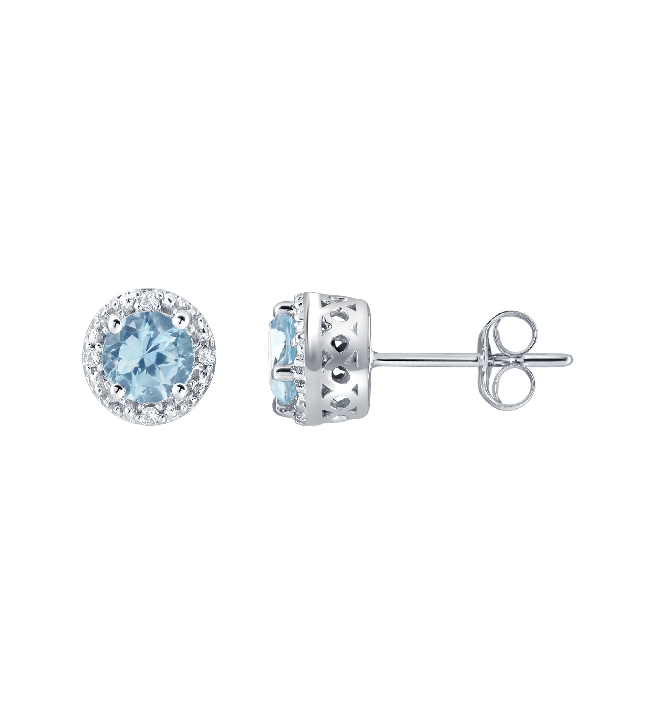 Sterling Silver 5mm Round Blue Topaz And Created White Sapphire Stud Earrings
