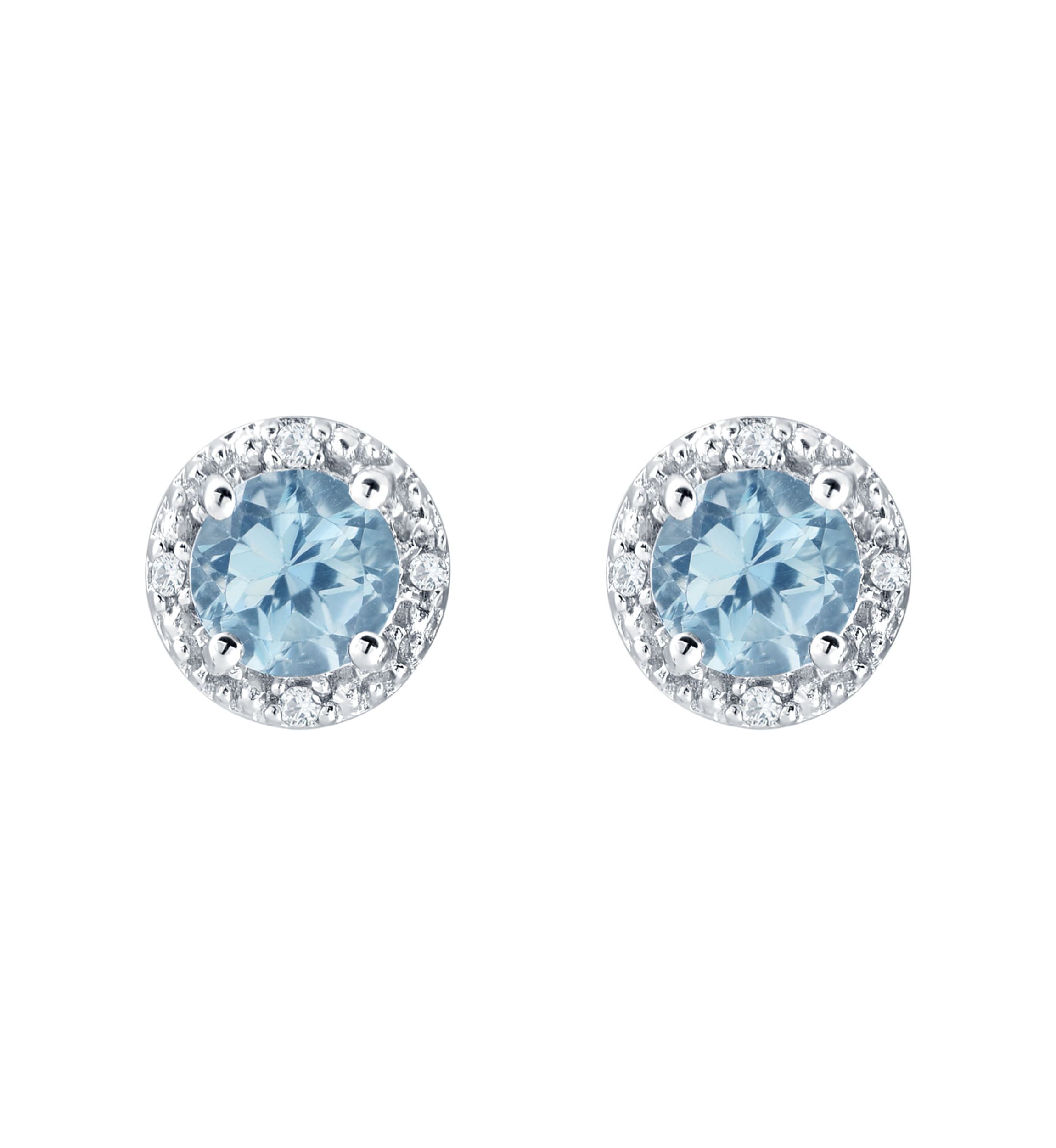 Sterling Silver 5mm Round Blue Topaz And Created White Sapphire Stud Earrings