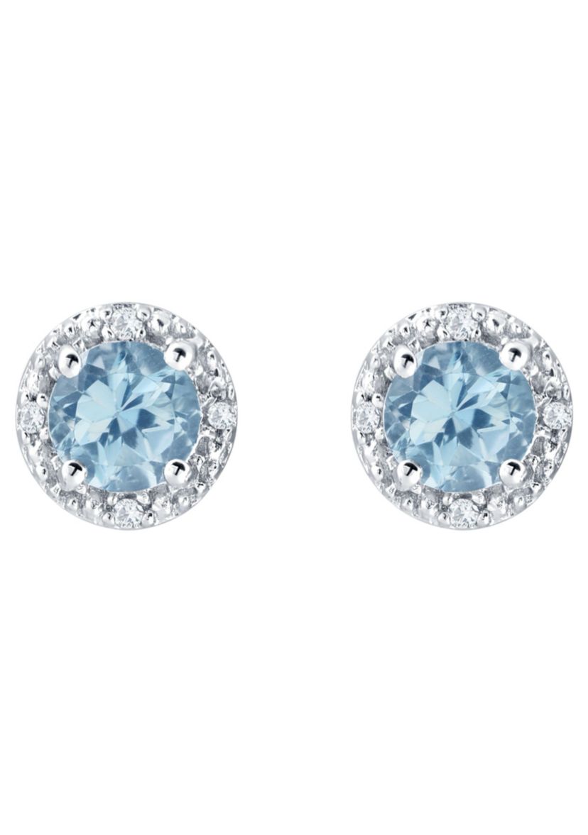 Sterling Silver 5mm Round Blue Topaz And Created White Sapphire Stud Earrings