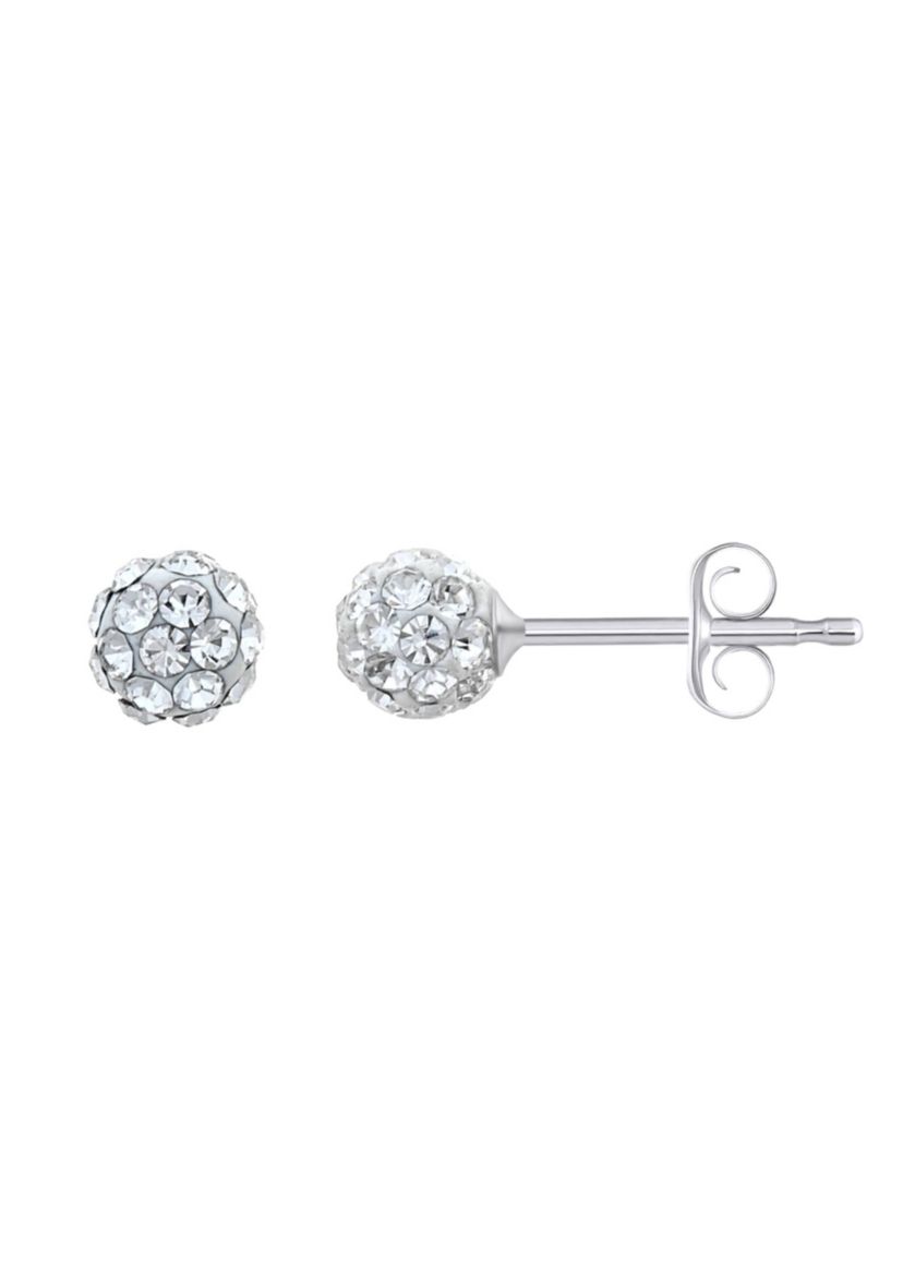 Lab Created Sterling Silver 4mm Round Crystal Ball Stud Earrings