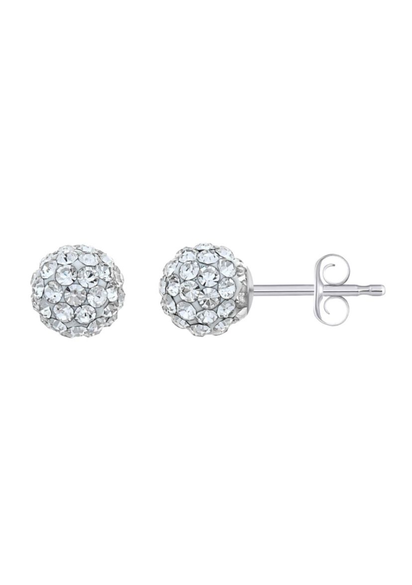 Lab Created Sterling Silver 6mm Round Crystal Ball Stud Earrings