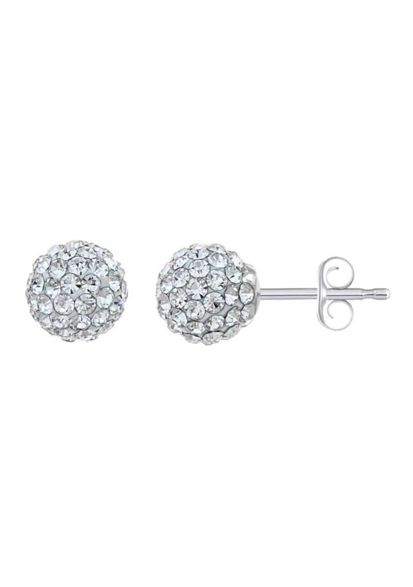 Lab Created Sterling Silver 7mm Round Crystal Ball Stud Earrings