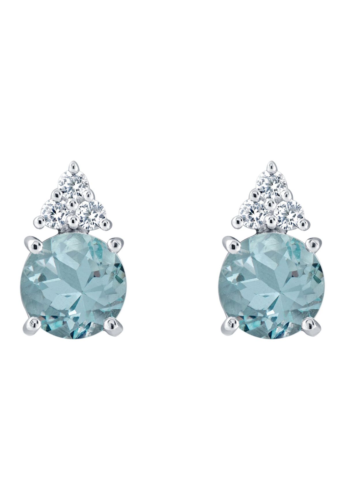 Lab Created Sterling Silver 7mm Round Simulated Aquamarine And Created White Sapphire Stud Earrings