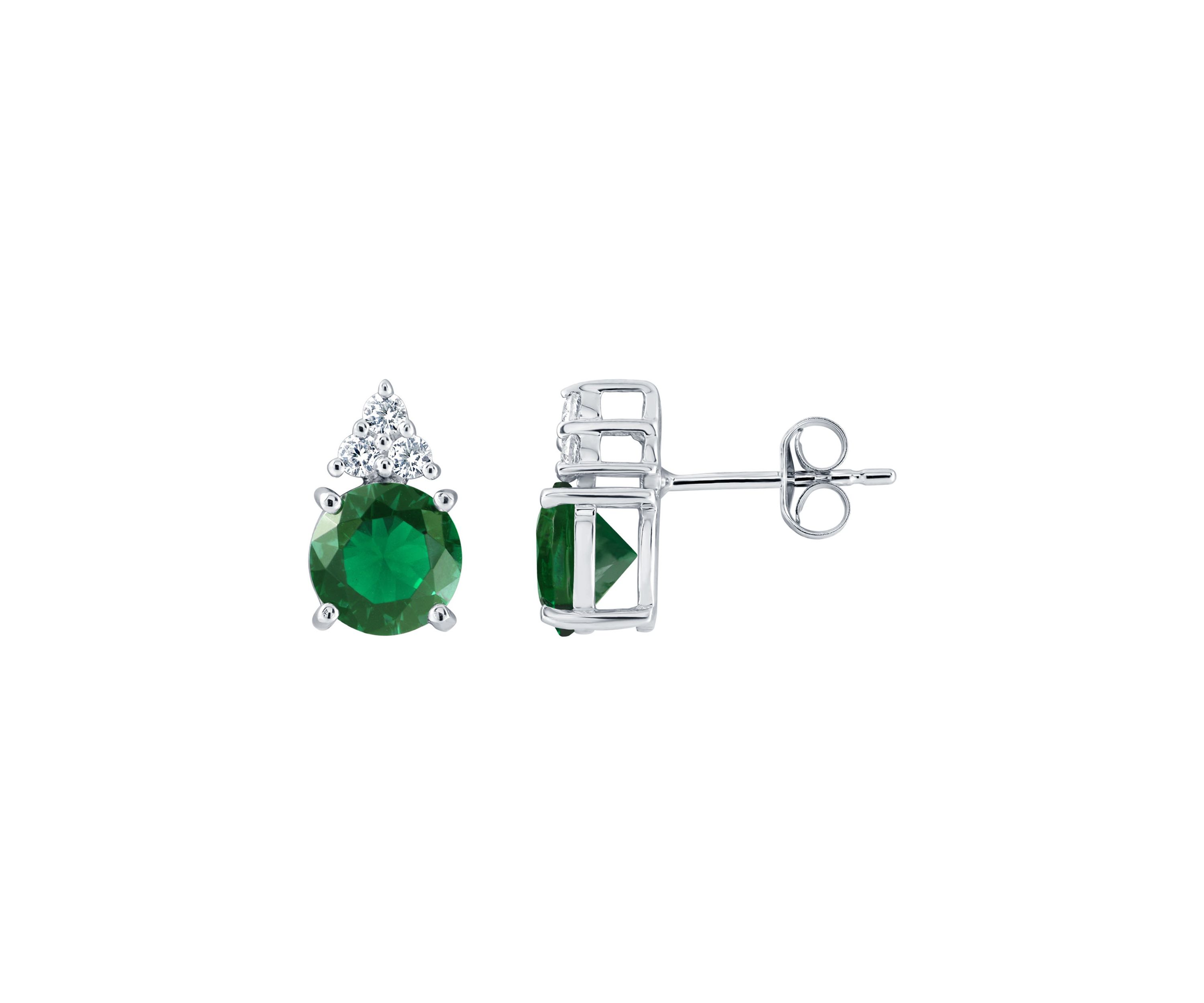 Lab Created Sterling Silver 7mm Round Simulated Emerald And Created White Sapphire Stud Earrings