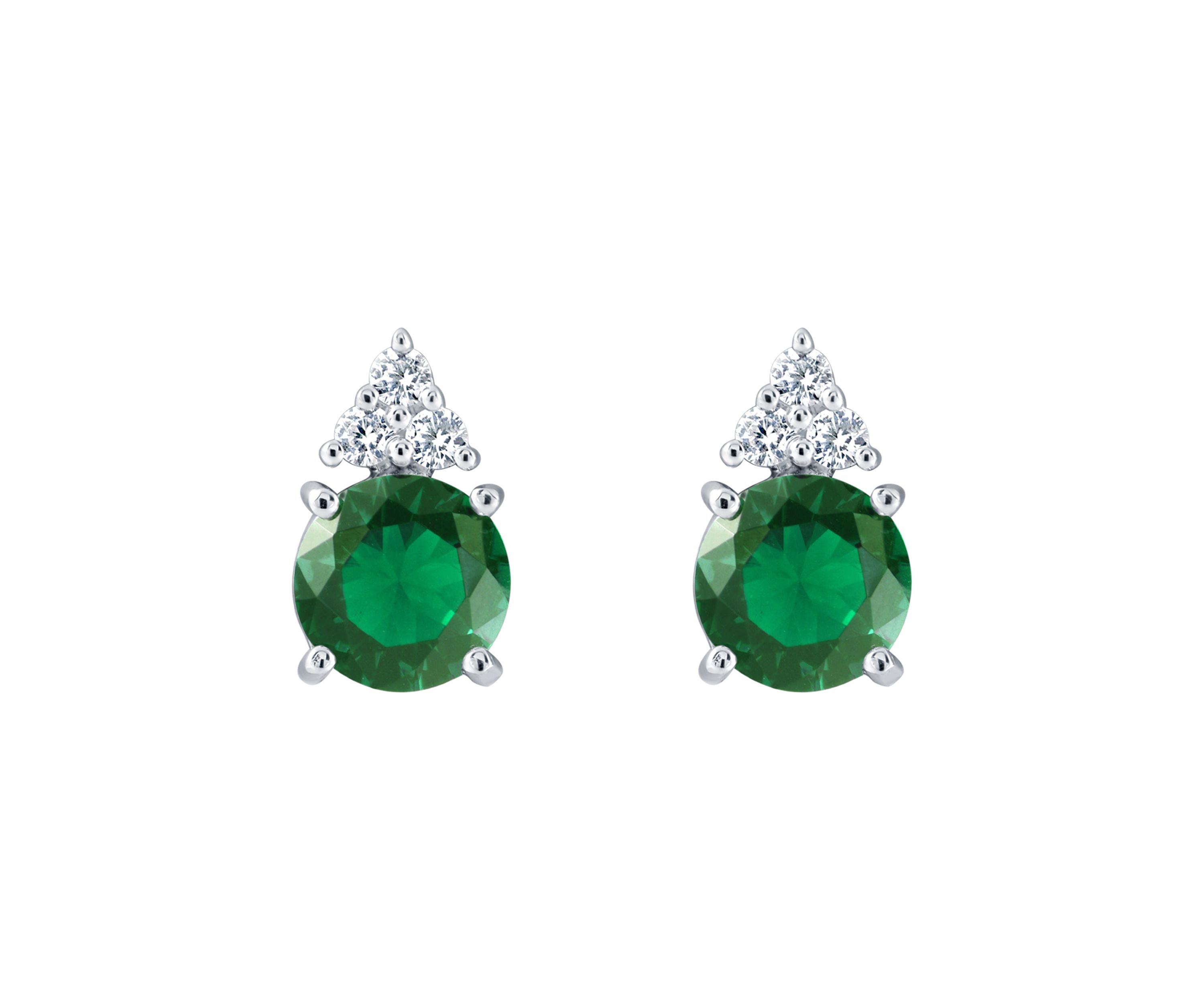 Lab Created Sterling Silver 7mm Round Simulated Emerald And Created White Sapphire Stud Earrings
