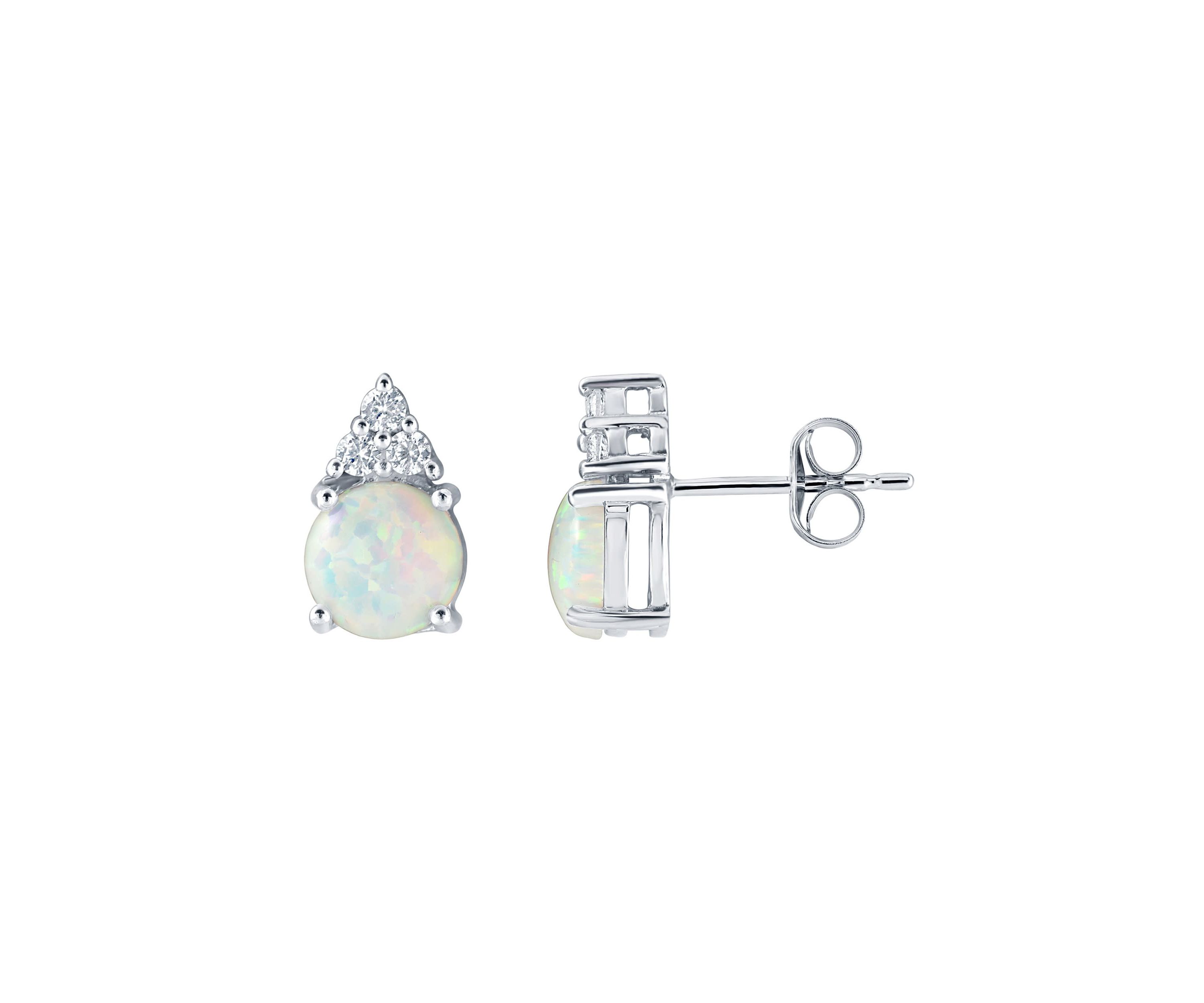 Lab Created Sterling Silver 7mm Round Created Opal And Created White Sapphire Stud Earrings