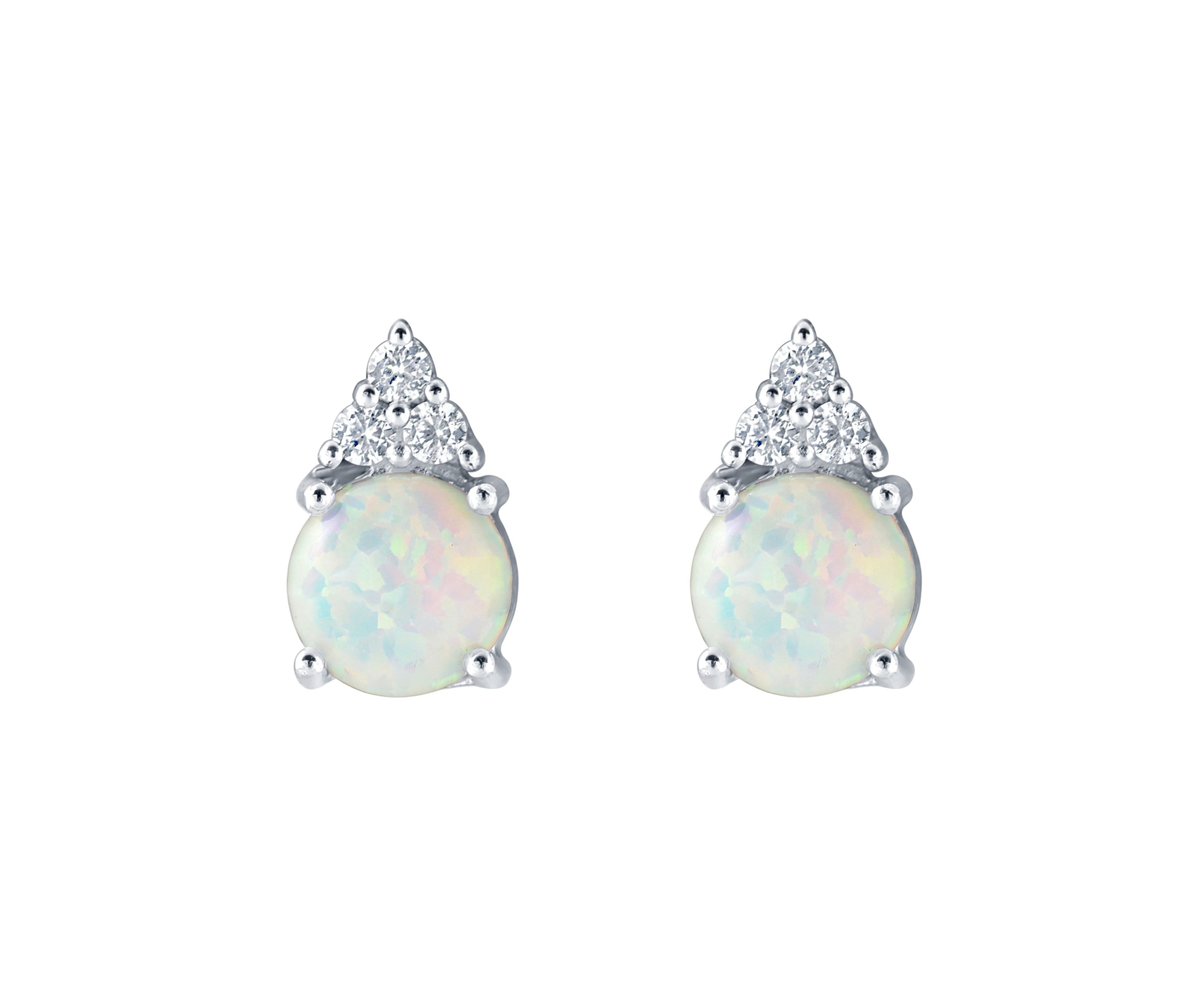Lab Created Sterling Silver 7mm Round Created Opal And Created White Sapphire Stud Earrings