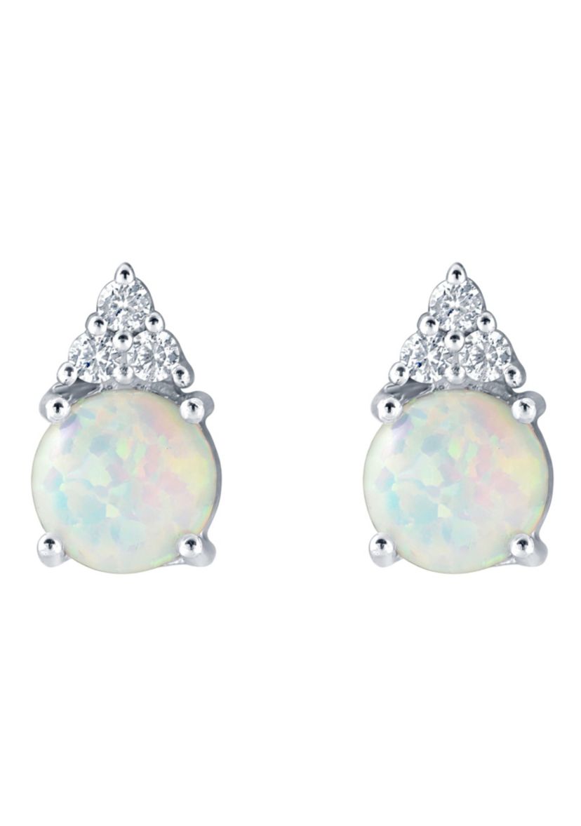 Lab Created Sterling Silver 7mm Round Created Opal And Created White Sapphire Stud Earrings