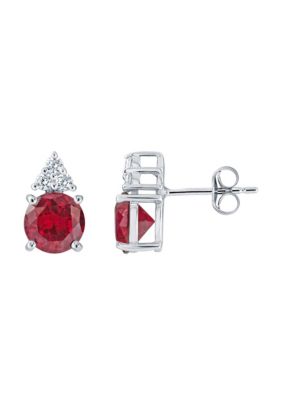 Belk & Co Lab Created Sterling Silver 7mm Round Created Ruby And Created White Sapphire Stud Earrings