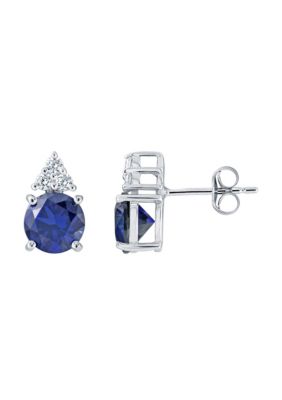 Belk & Co Sterling Silver 7mm Round Gemstone And Created White Sapphire Stud Earrings, Blue