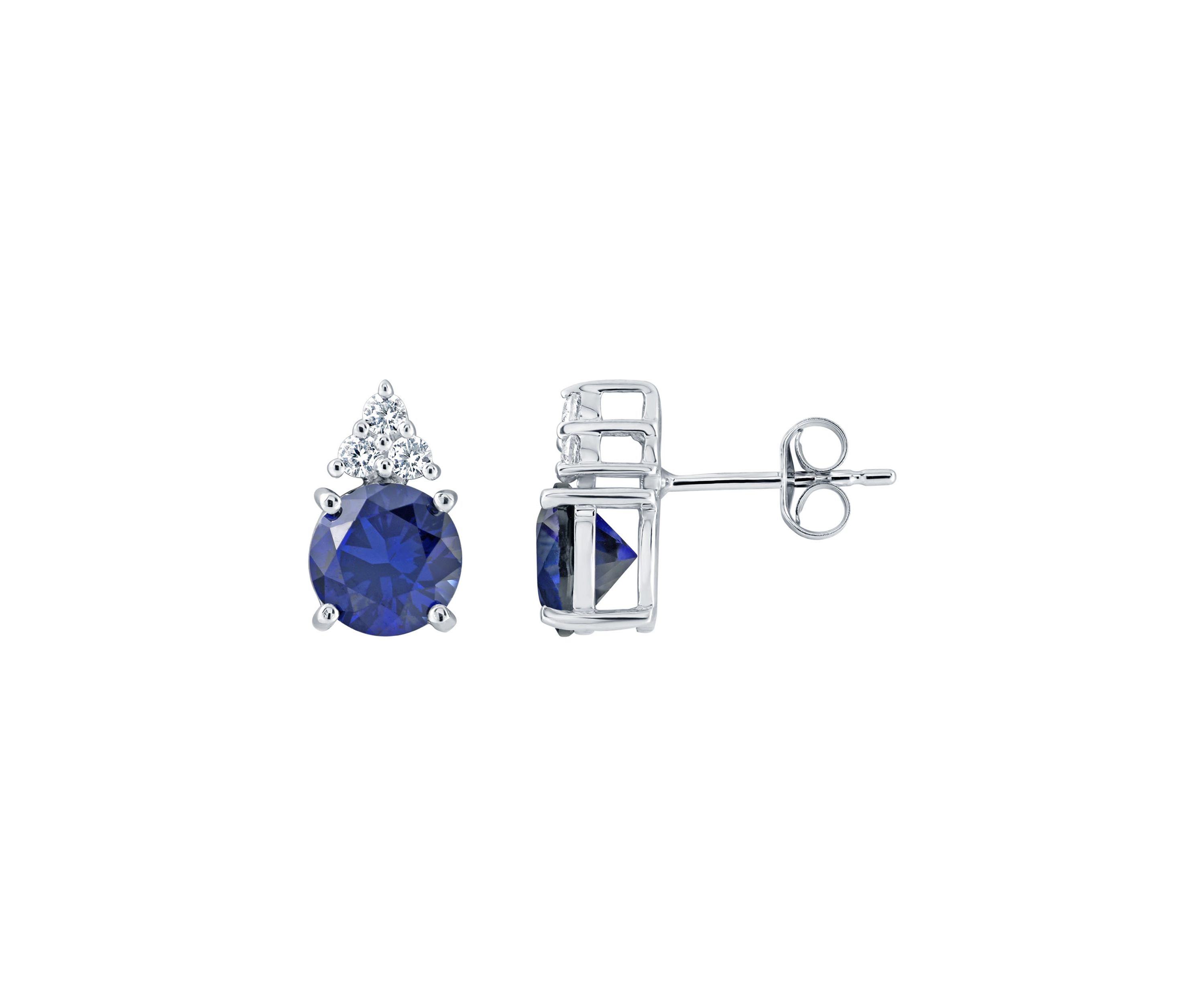 Lab Created Sterling Silver 7mm Round Created Blue Sapphire And Created White Sapphire Stud Earrings