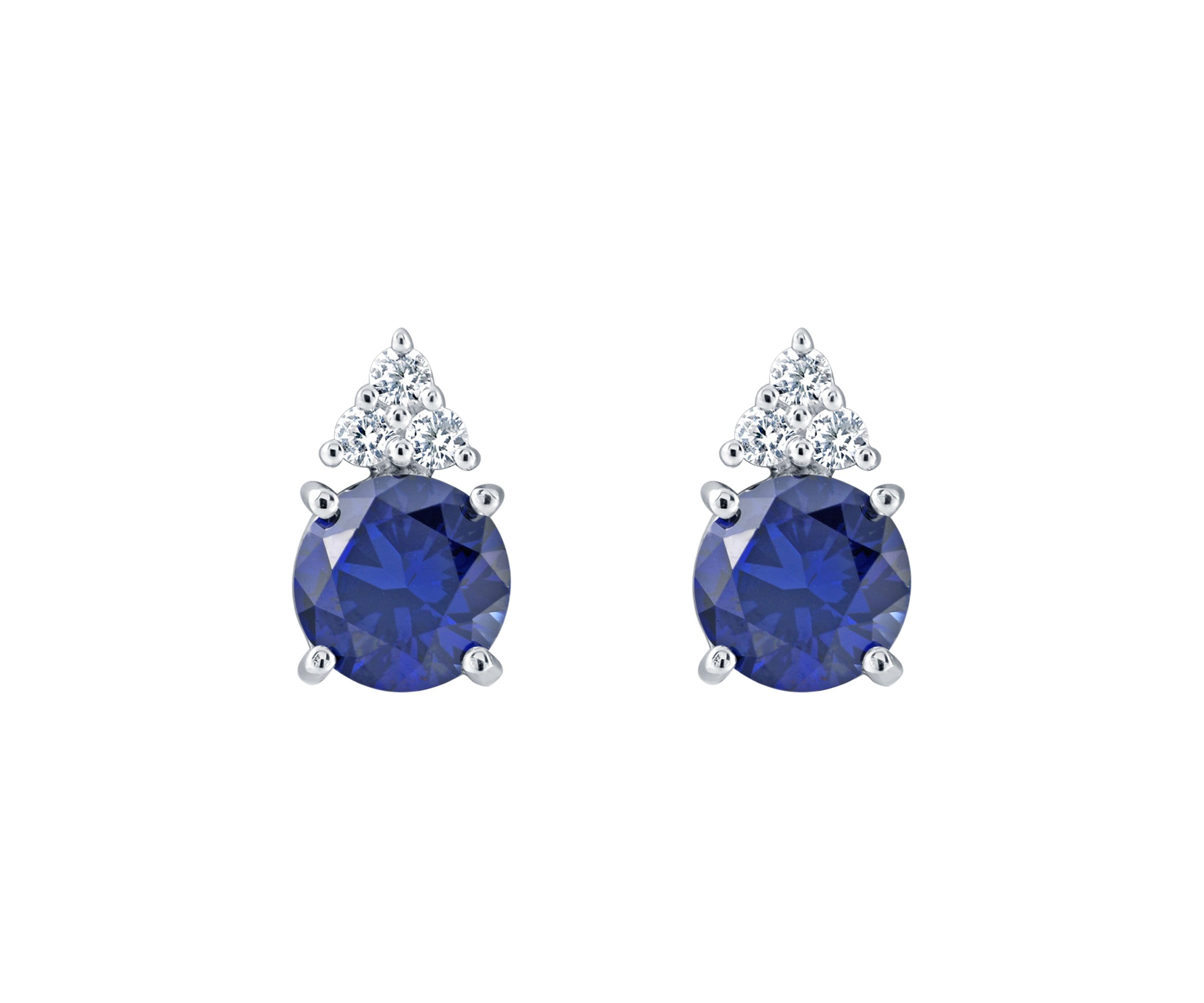 Lab Created Sterling Silver 7mm Round Created Blue Sapphire And Created White Sapphire Stud Earrings