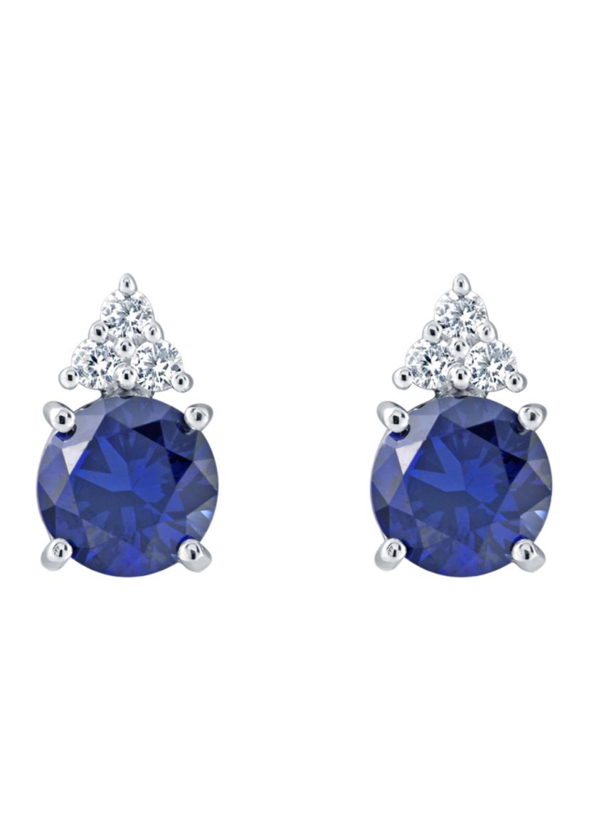 Lab Created Sterling Silver 7mm Round Created Blue Sapphire And Created White Sapphire Stud Earrings