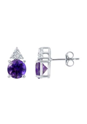 Belk & Co Sterling Silver 7mm Round Gemstone And Created White Sapphire Stud Earrings