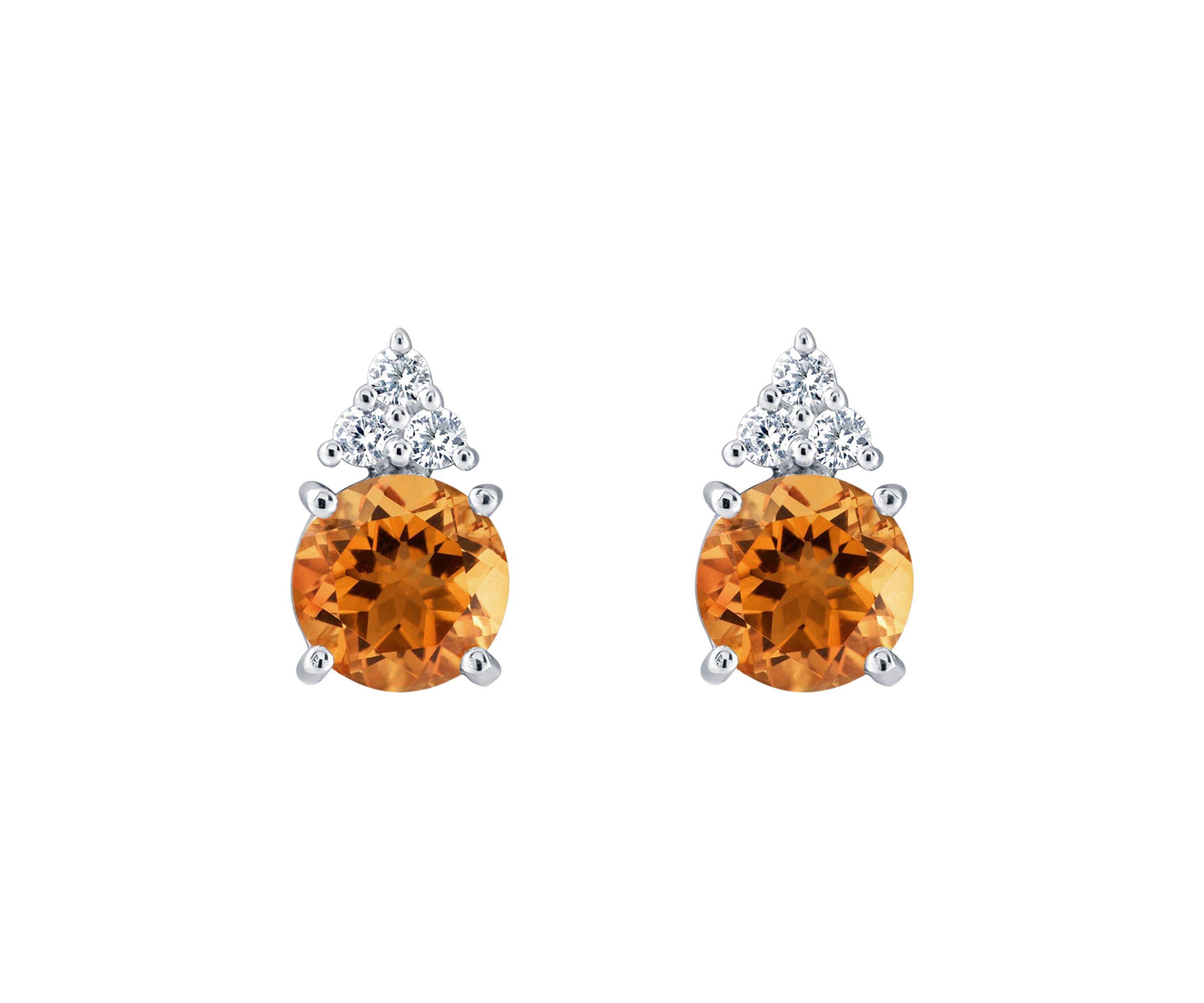 Sterling Silver 7mm Round Citrine And Created White Sapphire Stud Earrings