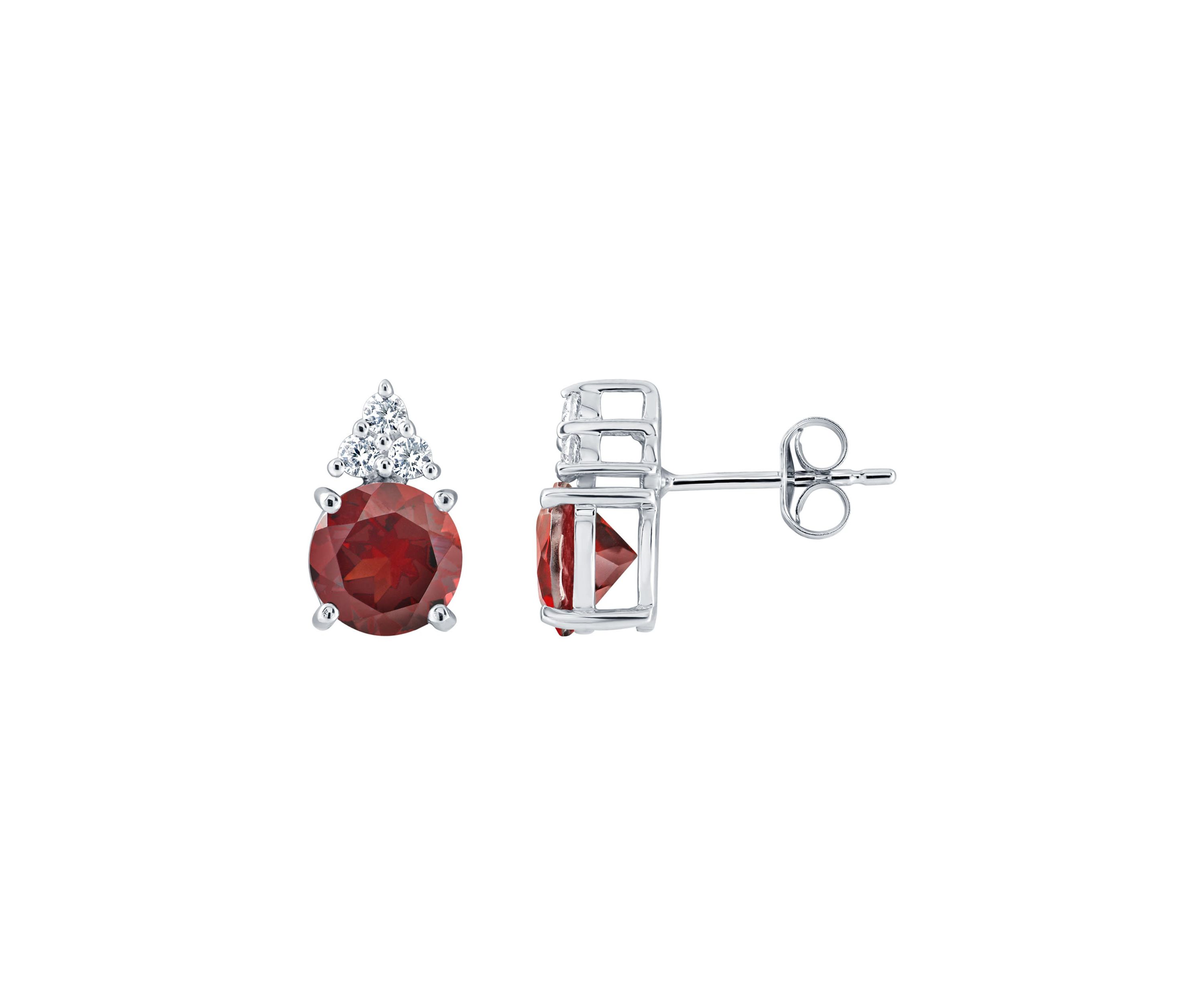 Sterling Silver 7mm Round Garnet And Created White Sapphire Stud Earrings