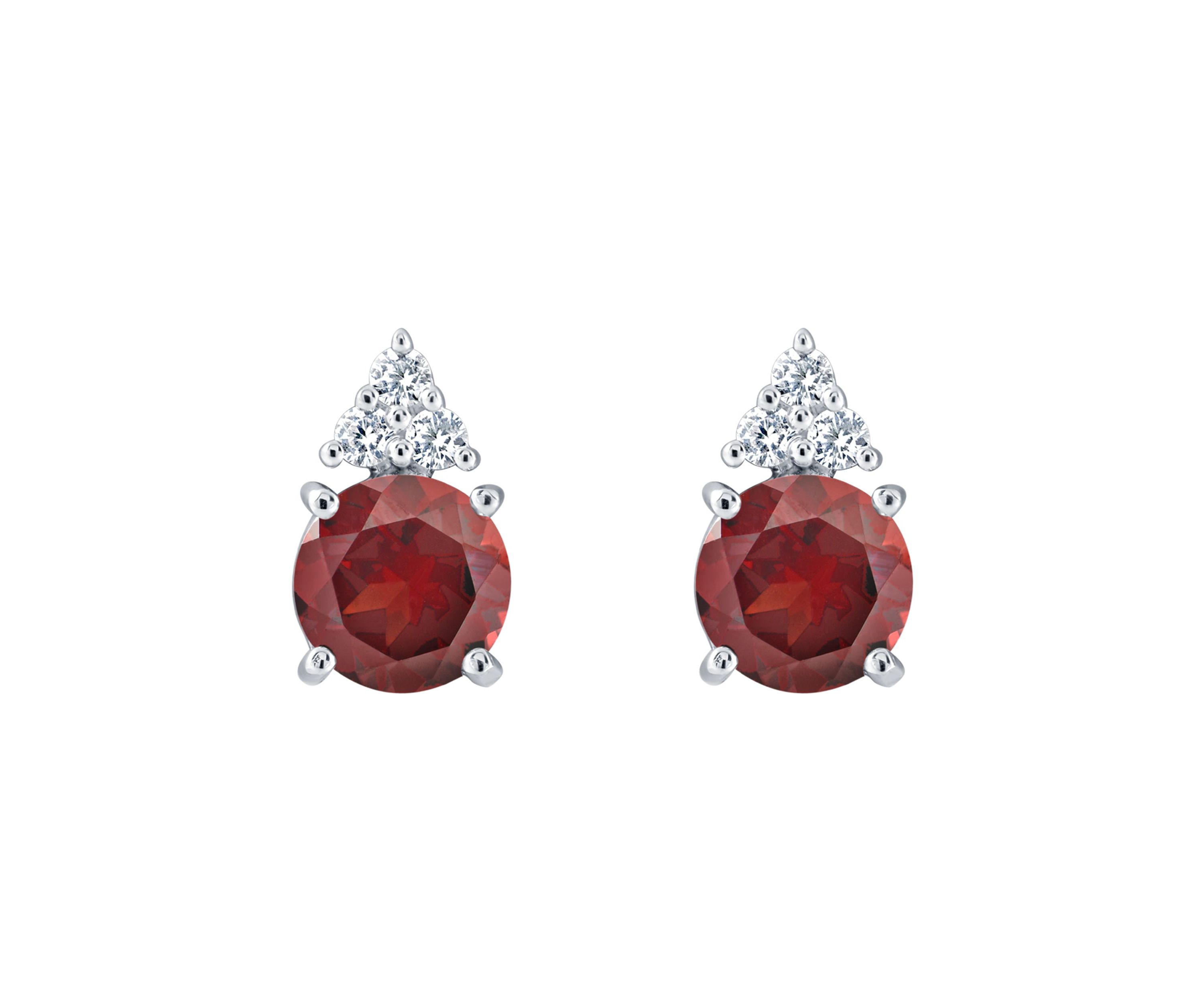 Sterling Silver 7mm Round Garnet And Created White Sapphire Stud Earrings