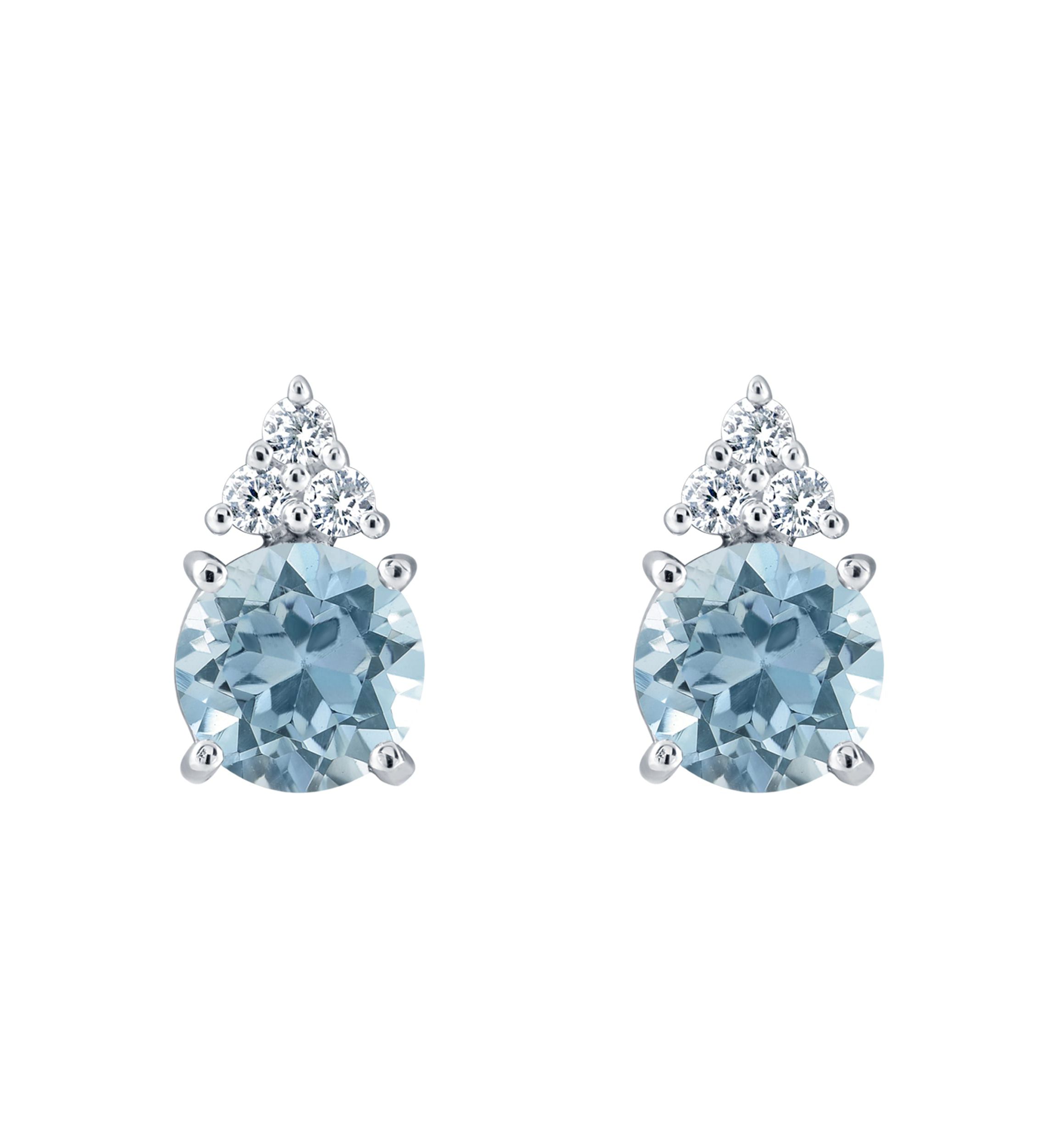 Sterling Silver 7mm Round Blue Topaz And Created White Sapphire Stud Earrings