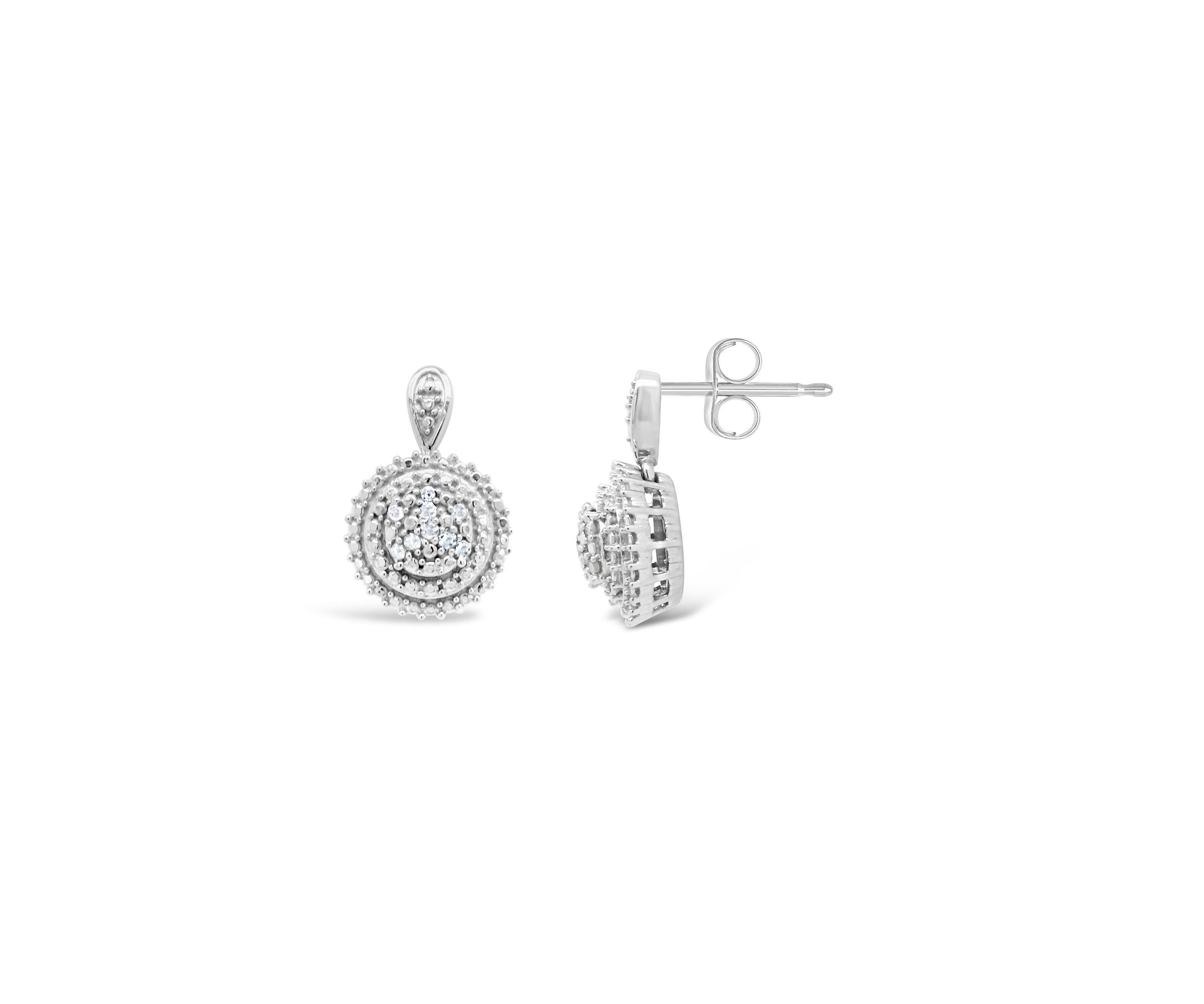 Sterling Silver 1/10 CTTW Diamond Cluster Stud Earrings