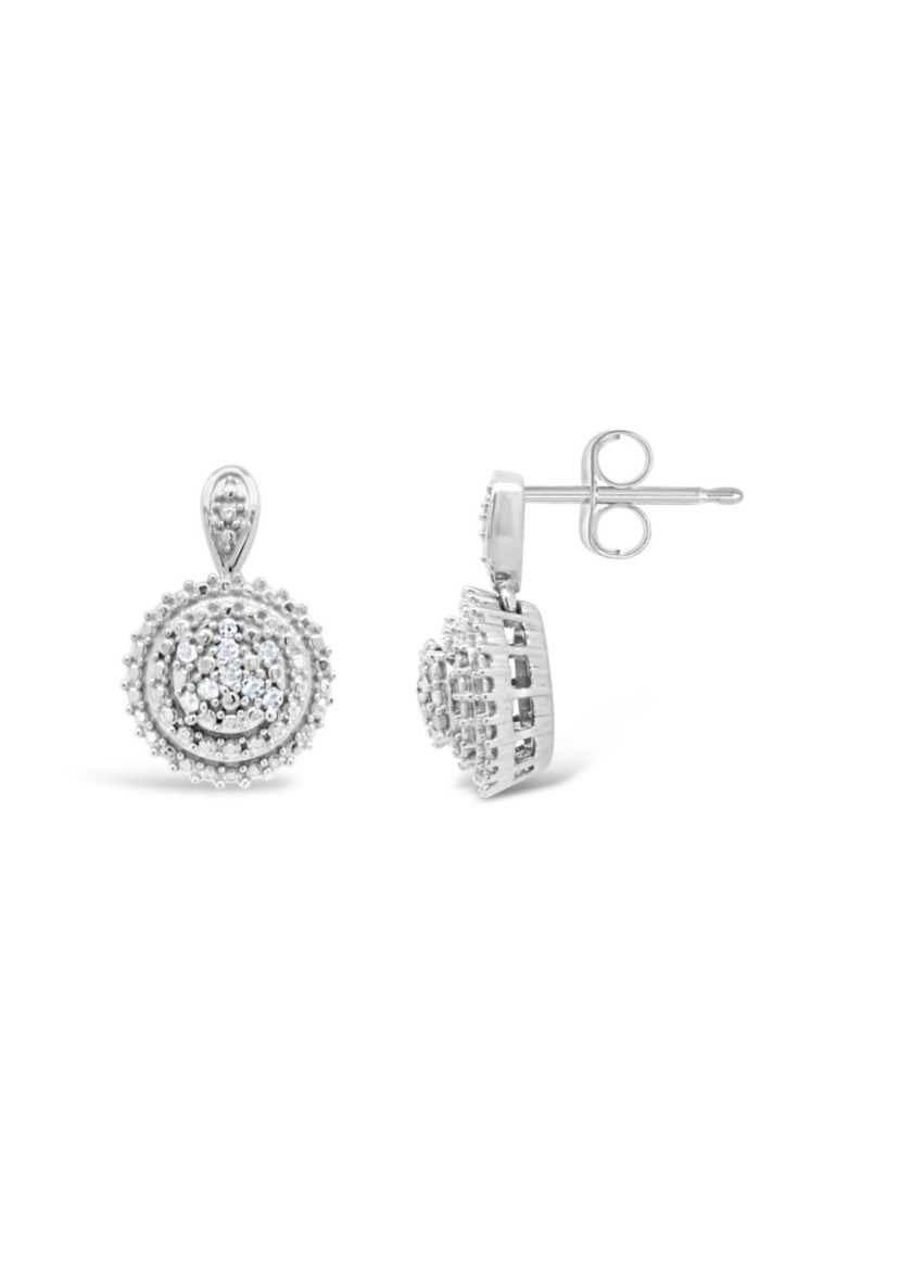 Sterling Silver 1/10 CTTW Diamond Cluster Stud Earrings
