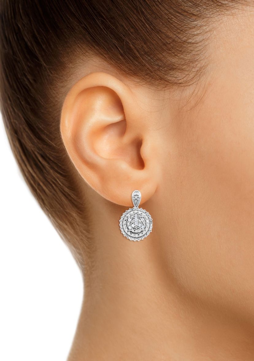 Sterling Silver 1/10 CTTW Diamond Cluster Stud Earrings