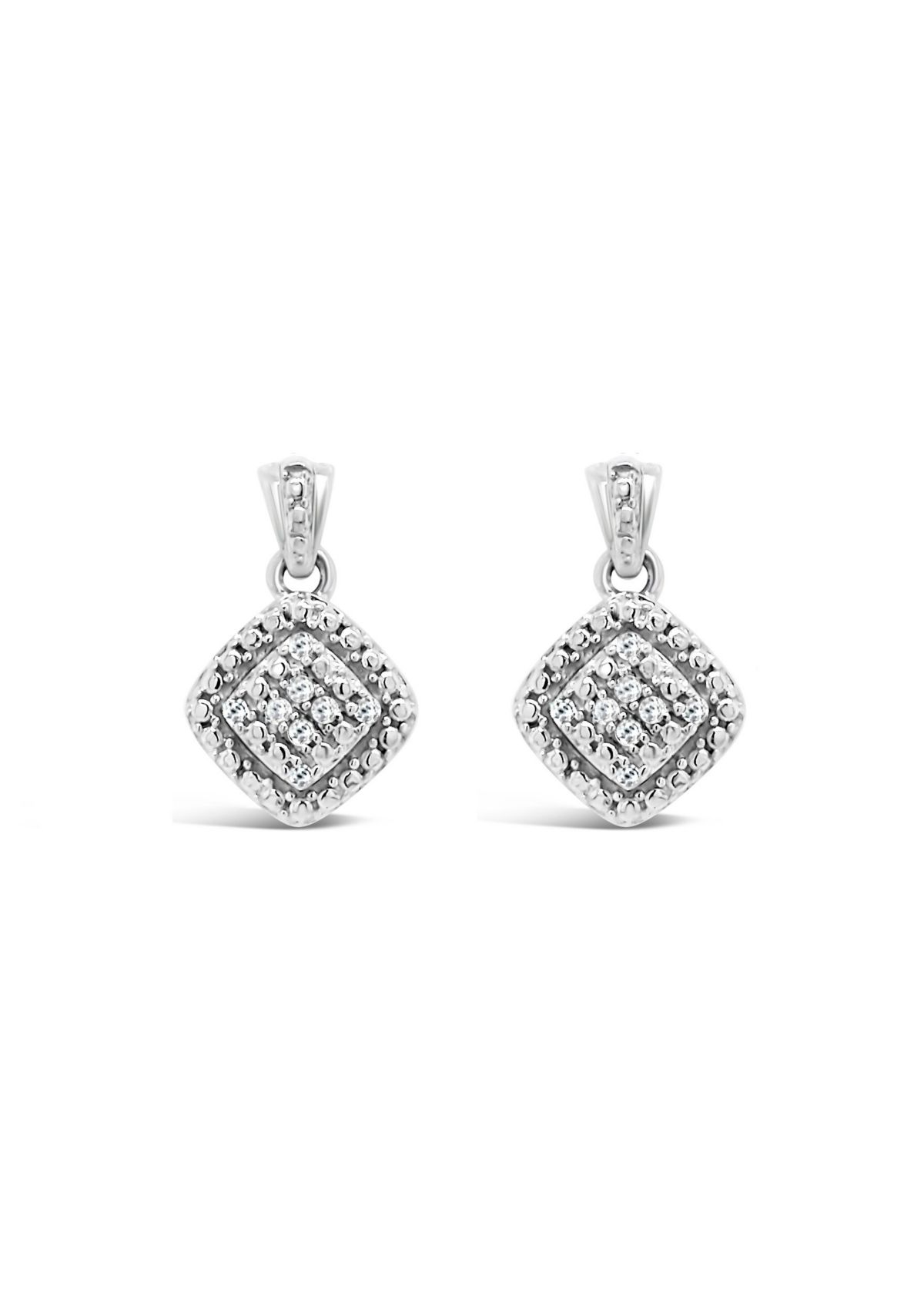 Sterling Silver Diamond Accent Cushion Cluster Stud Earrings
