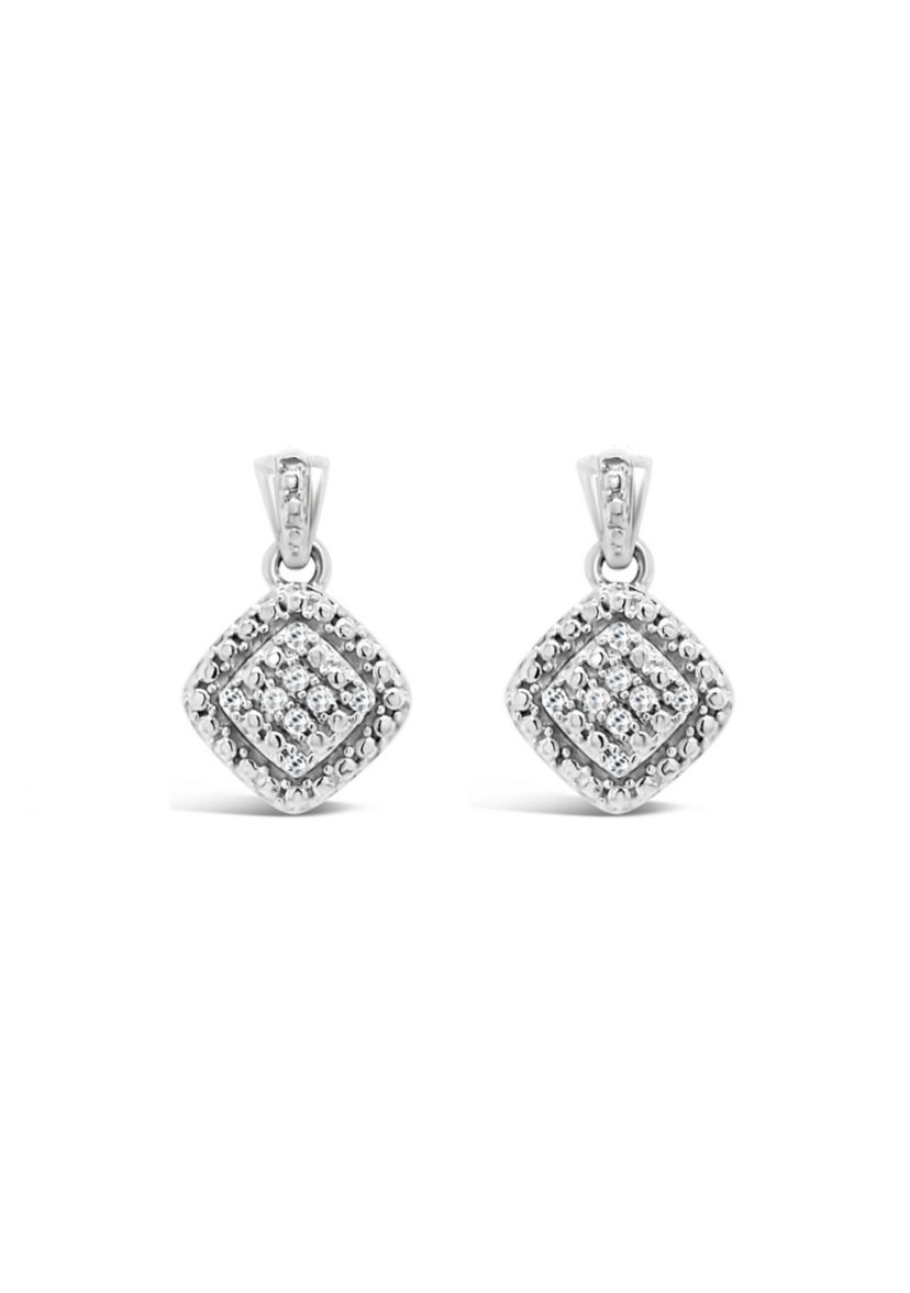 Sterling Silver Diamond Accent Cushion Cluster Stud Earrings