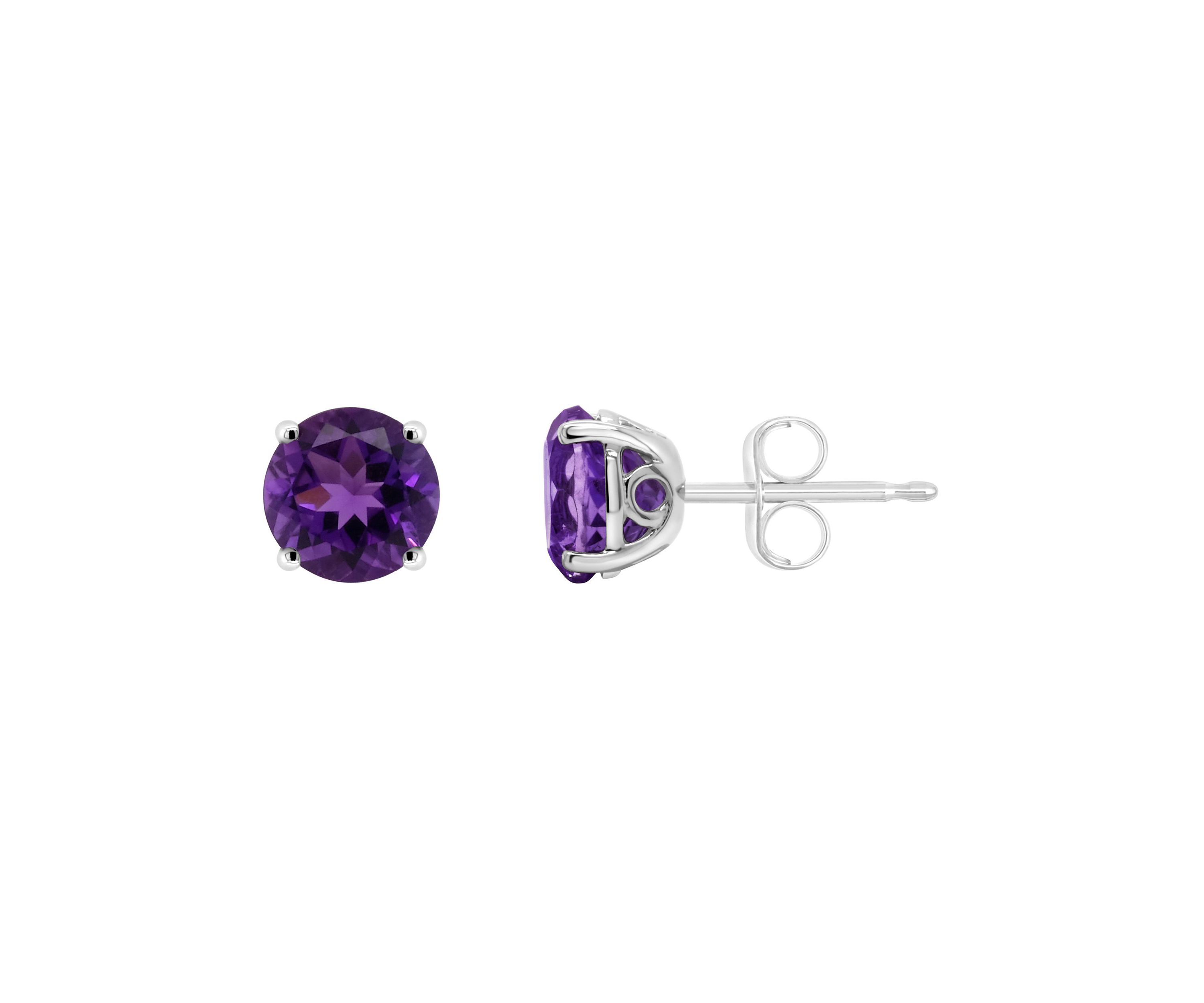 Sterling Silver 6mm Round Amethyst Stud Earrings