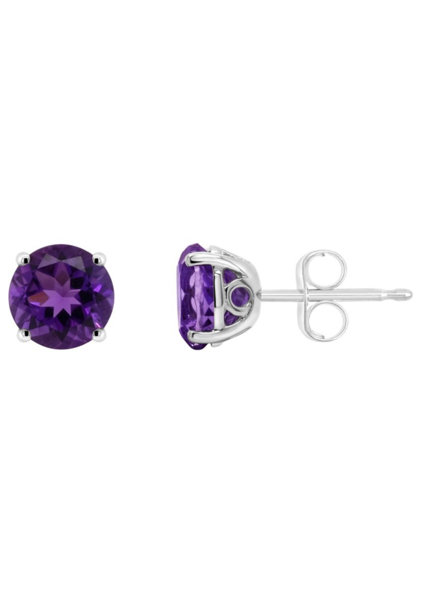 Sterling Silver 6mm Round Amethyst Stud Earrings