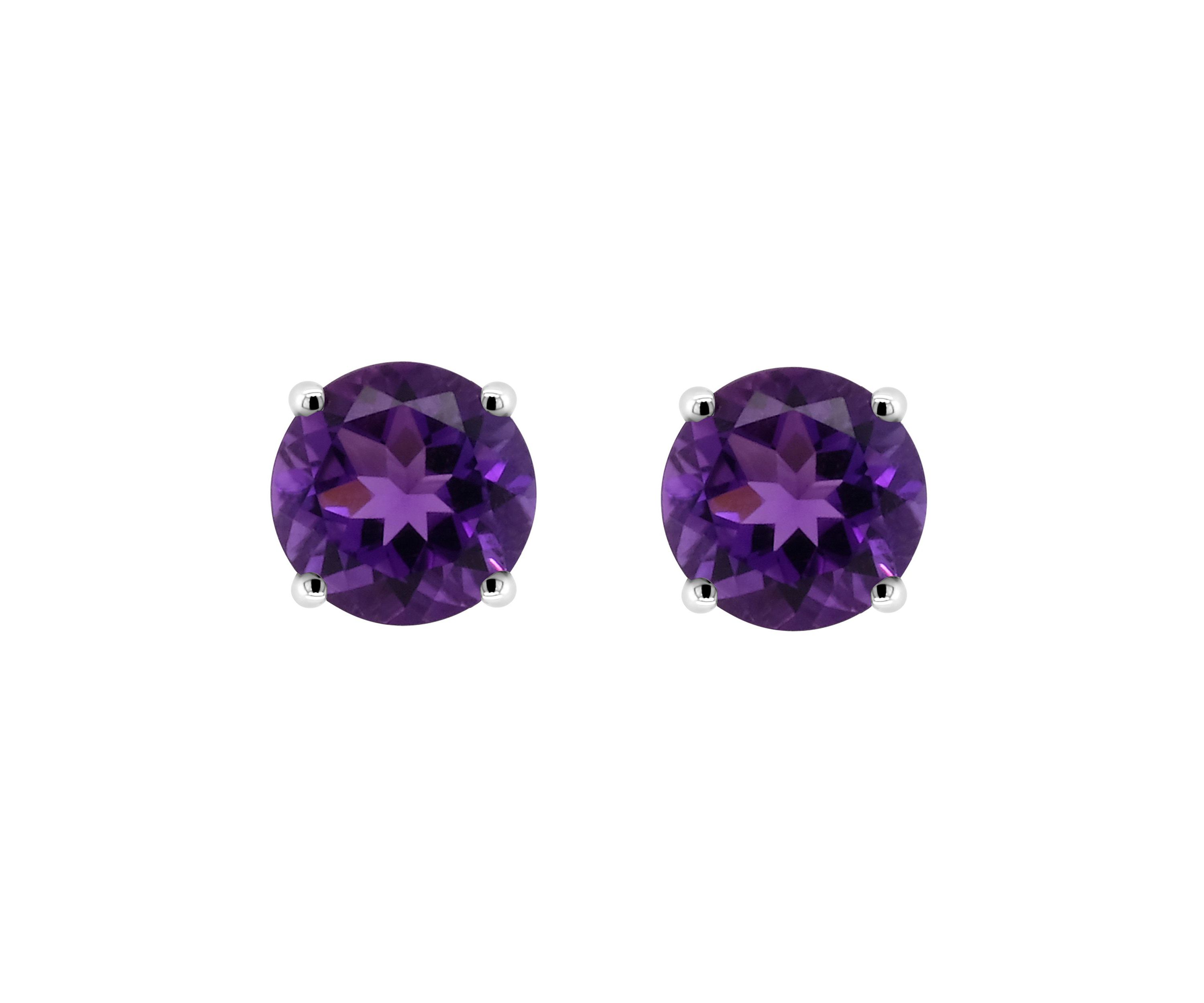 Sterling Silver 6mm Round Amethyst Stud Earrings